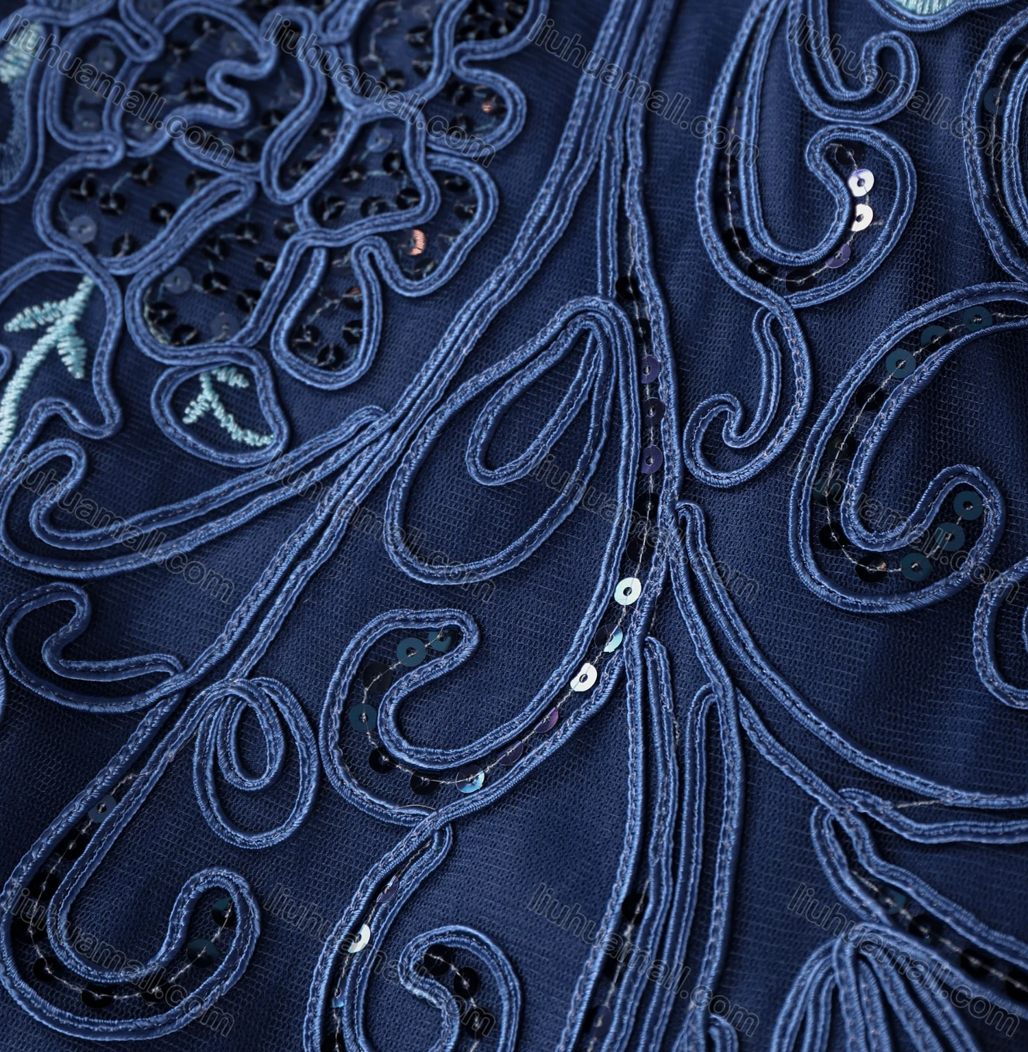 Wholesale Women's Glamorous V Neck Lace Trim Beaded Sequin High Waist Dress DF1306# - Liuhuamall