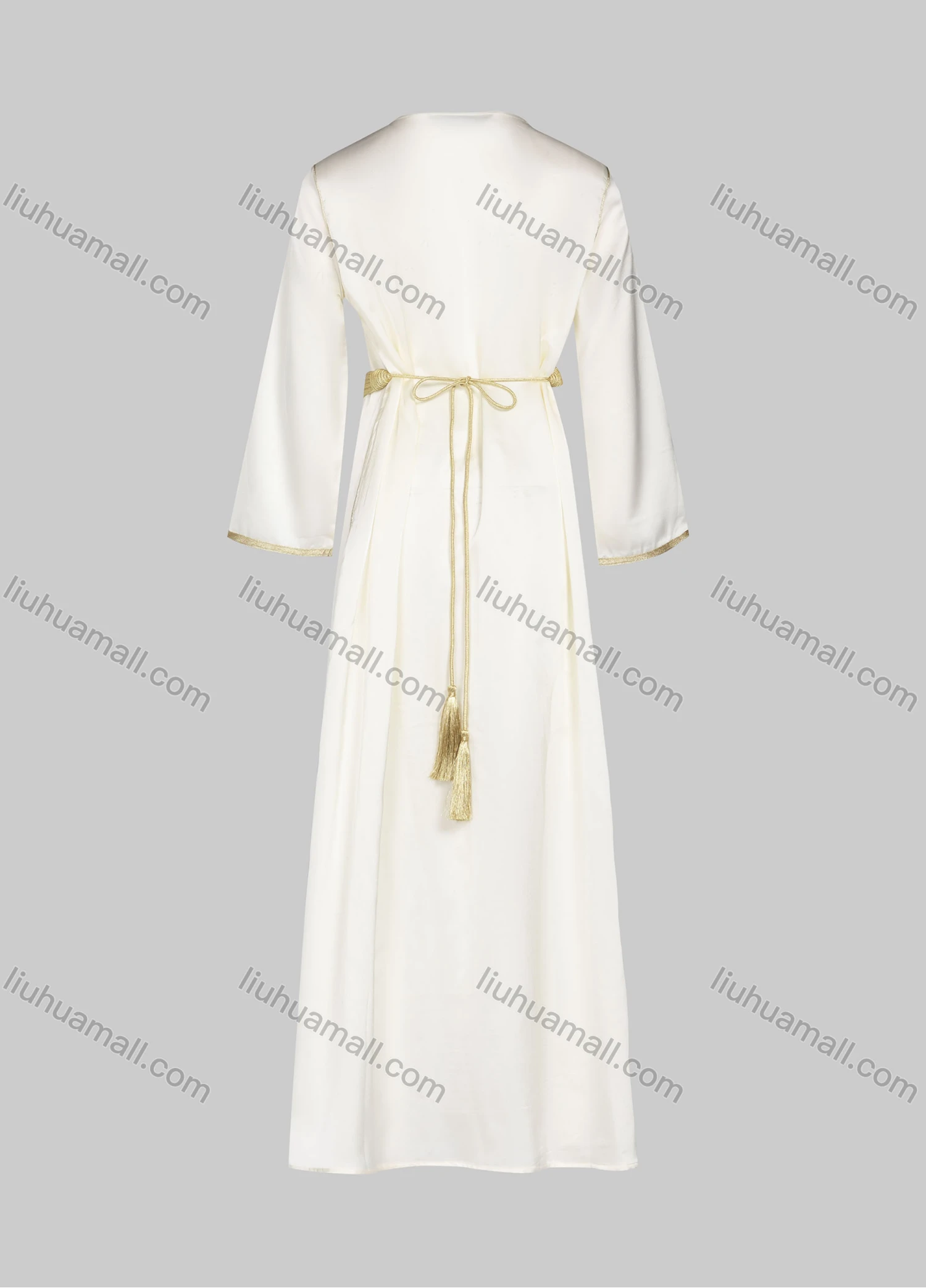 Wholesale Women's Elegant Floral Embroidery Pearls Long Sleeve Maxi Evening Dress With Belt - Liuhuamall