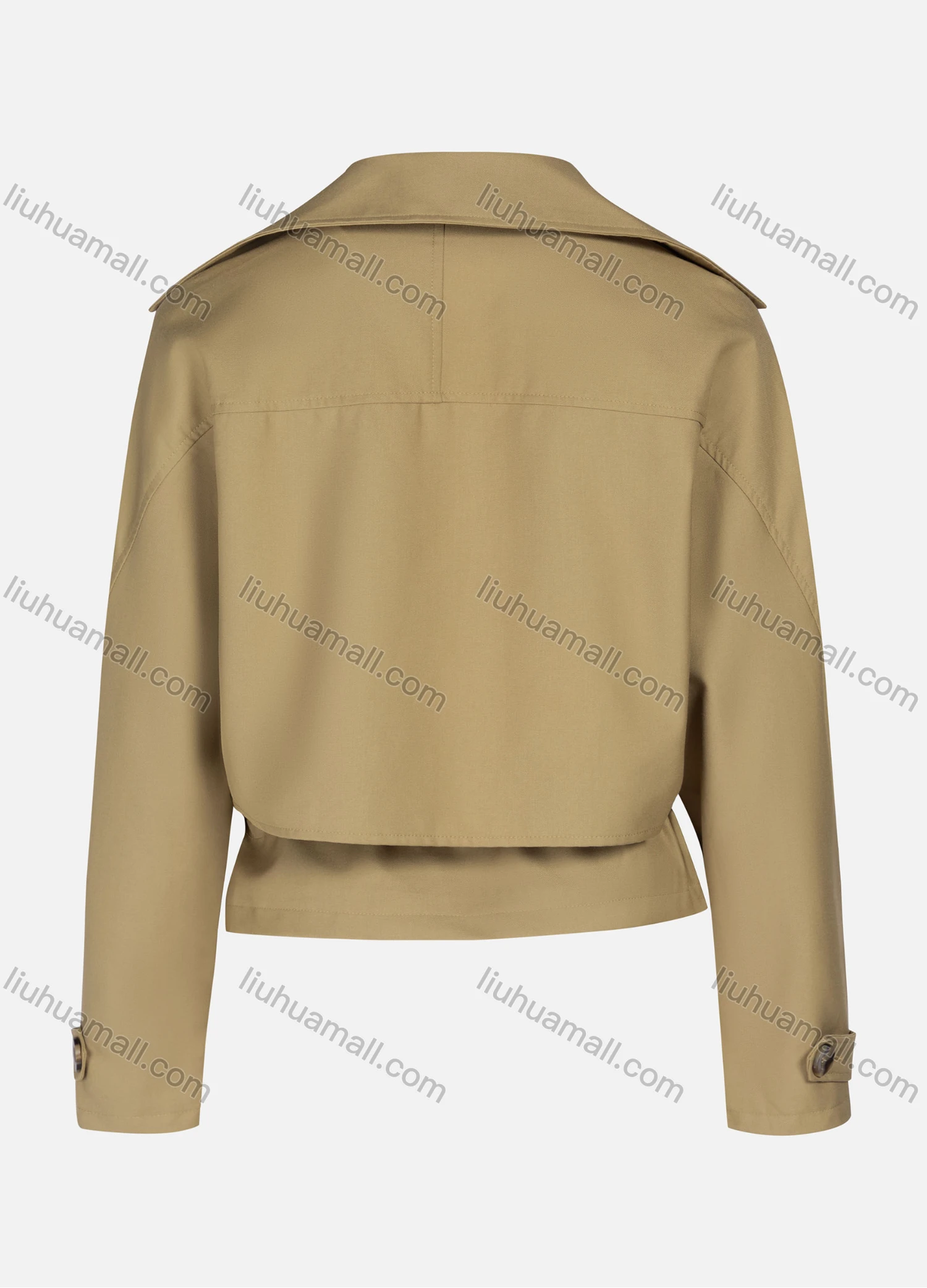 Wholesale Women's Casual Plain Lapel Double Breasted Long Sleeve Flap Pockets Drawstring Crop Trench Coat Jacket - Liuhuamall