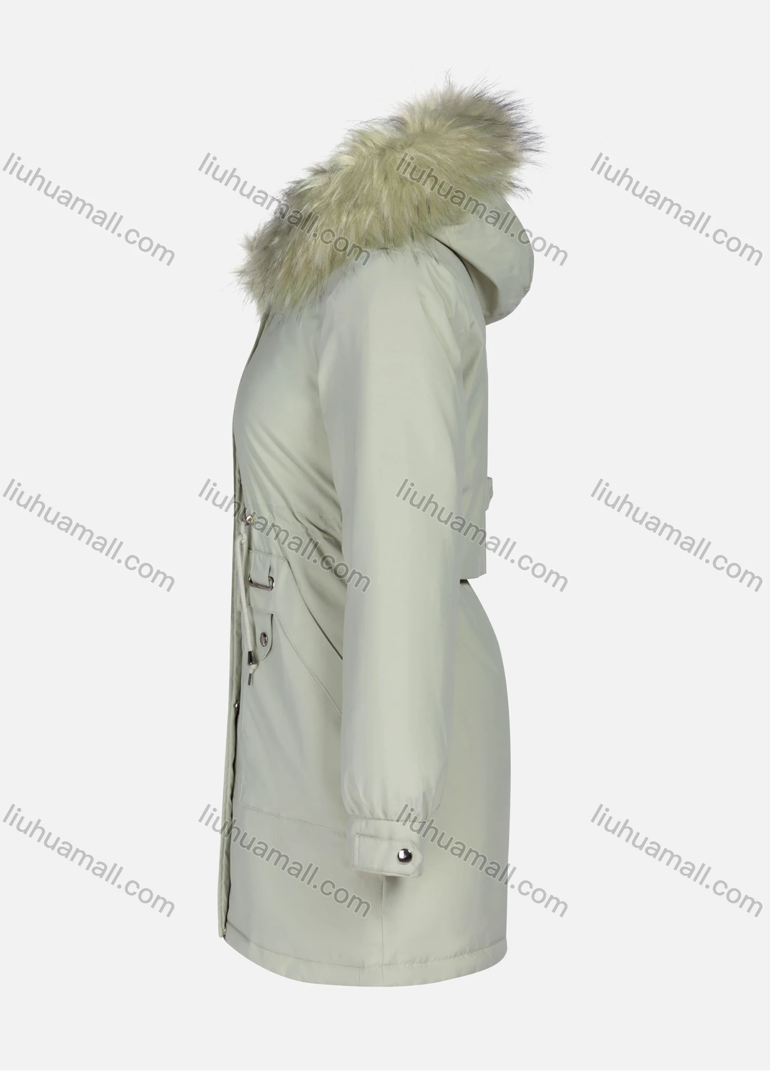 Wholesale Women's Casual Plain Long Sleeve Drawstring Fluffy Hooded Parka - Liuhuamall