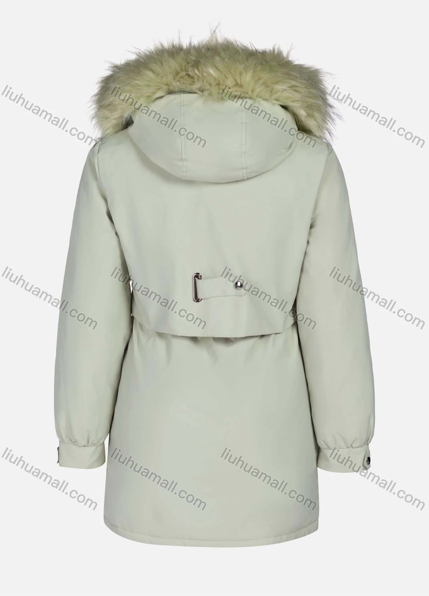 Wholesale Women's Casual Plain Long Sleeve Drawstring Fluffy Hooded Parka - Liuhuamall