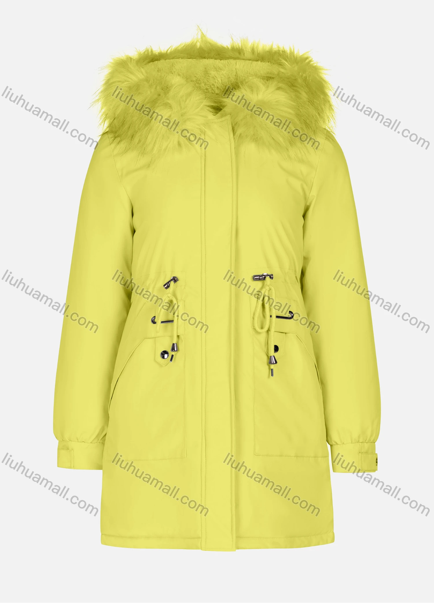 Wholesale Women's Casual Plain Long Sleeve Drawstring Fluffy Hooded Parka - Liuhuamall