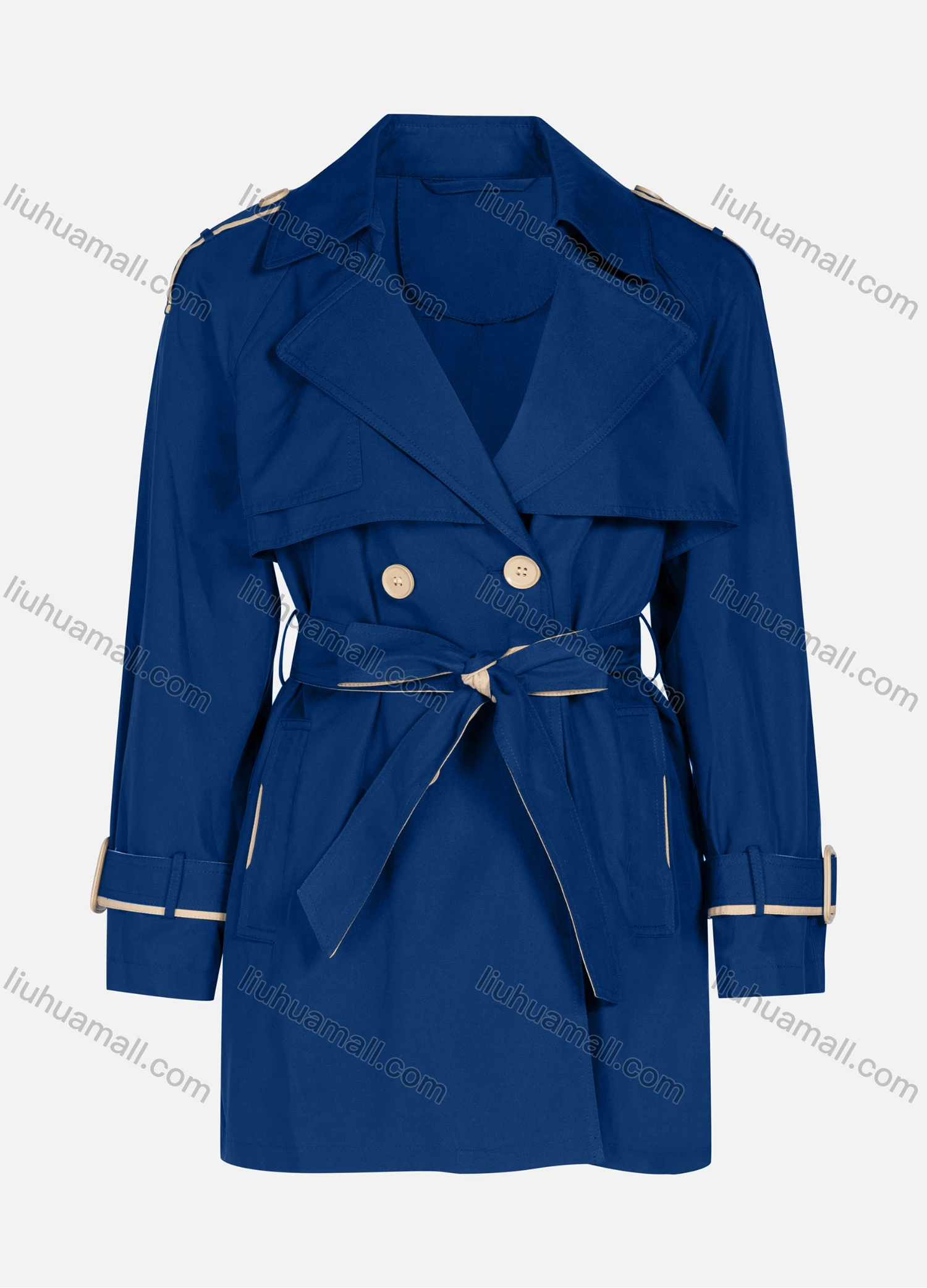 Wholesale Women's Casual Plain Lapel Button Closure Long Sleeve Trench Coat With Belt - Liuhuamall