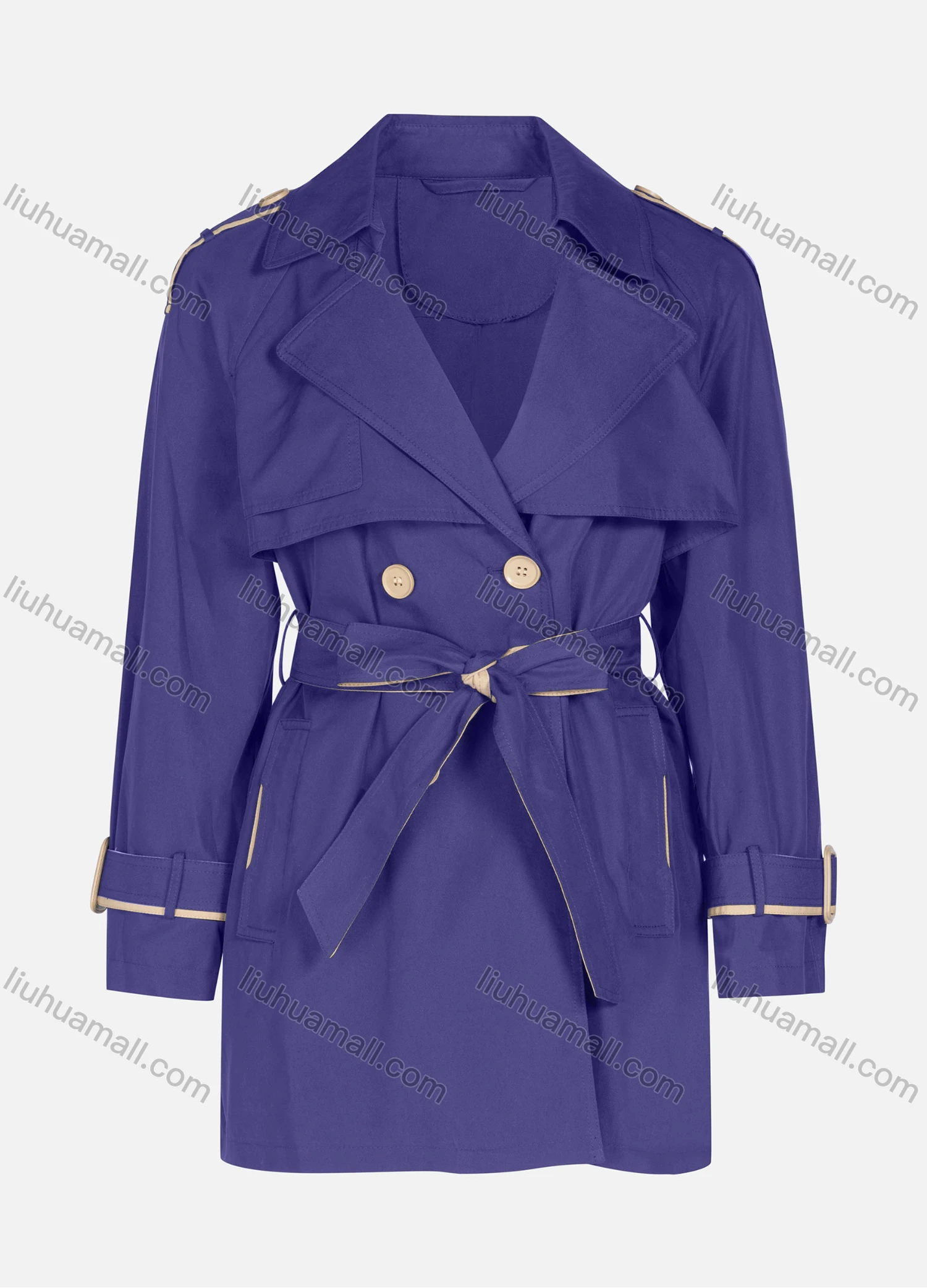 Wholesale Women's Casual Plain Lapel Button Closure Long Sleeve Trench Coat With Belt - Liuhuamall