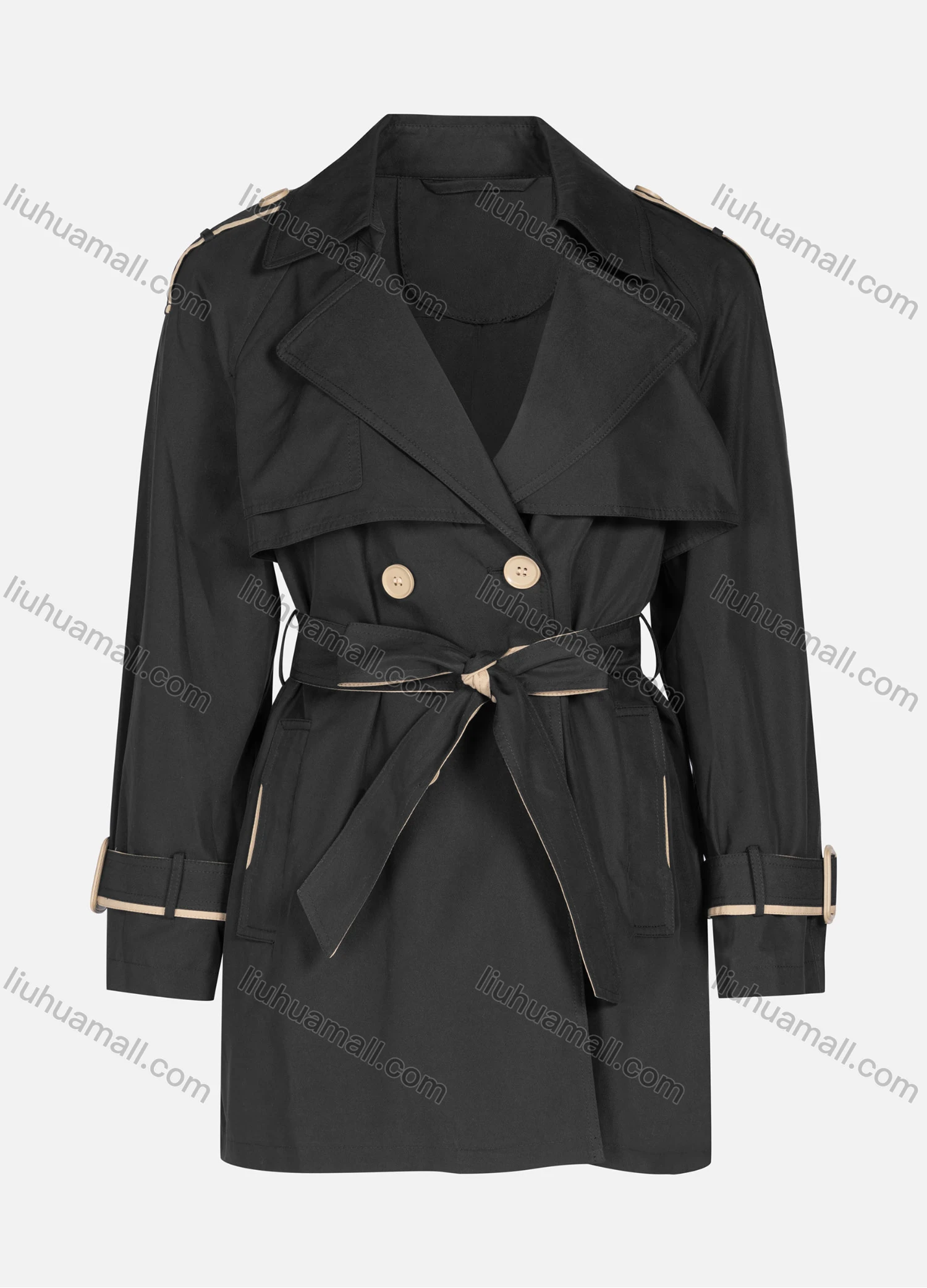 Wholesale Women's Casual Plain Lapel Button Closure Long Sleeve Trench Coat With Belt - Liuhuamall