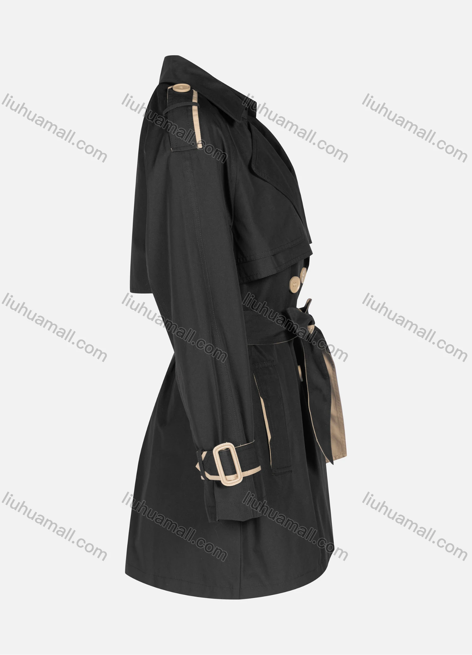 Wholesale Women's Casual Plain Lapel Button Closure Long Sleeve Trench Coat With Belt - Liuhuamall