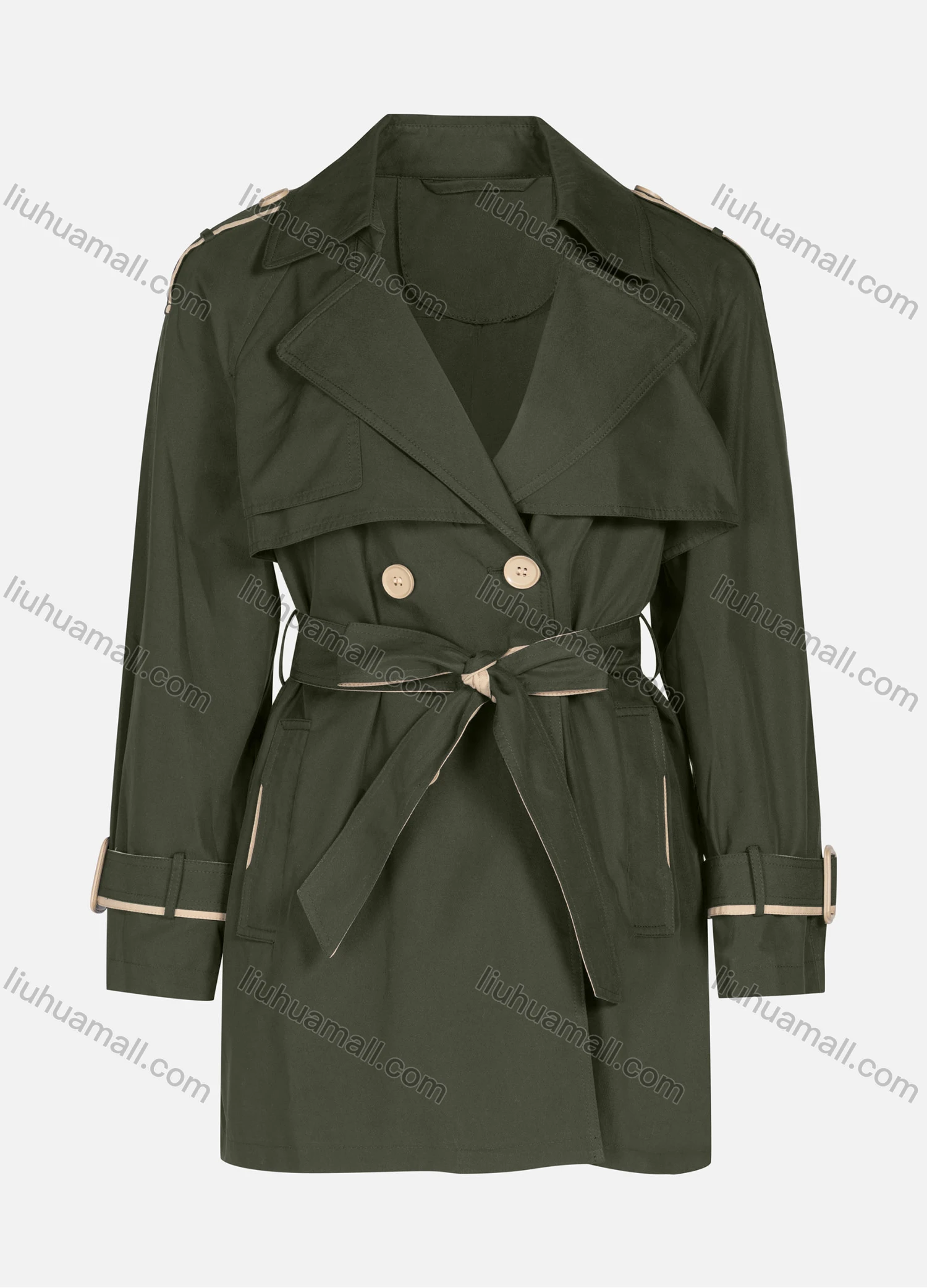 Wholesale Women's Casual Plain Lapel Button Closure Long Sleeve Trench Coat With Belt - Liuhuamall