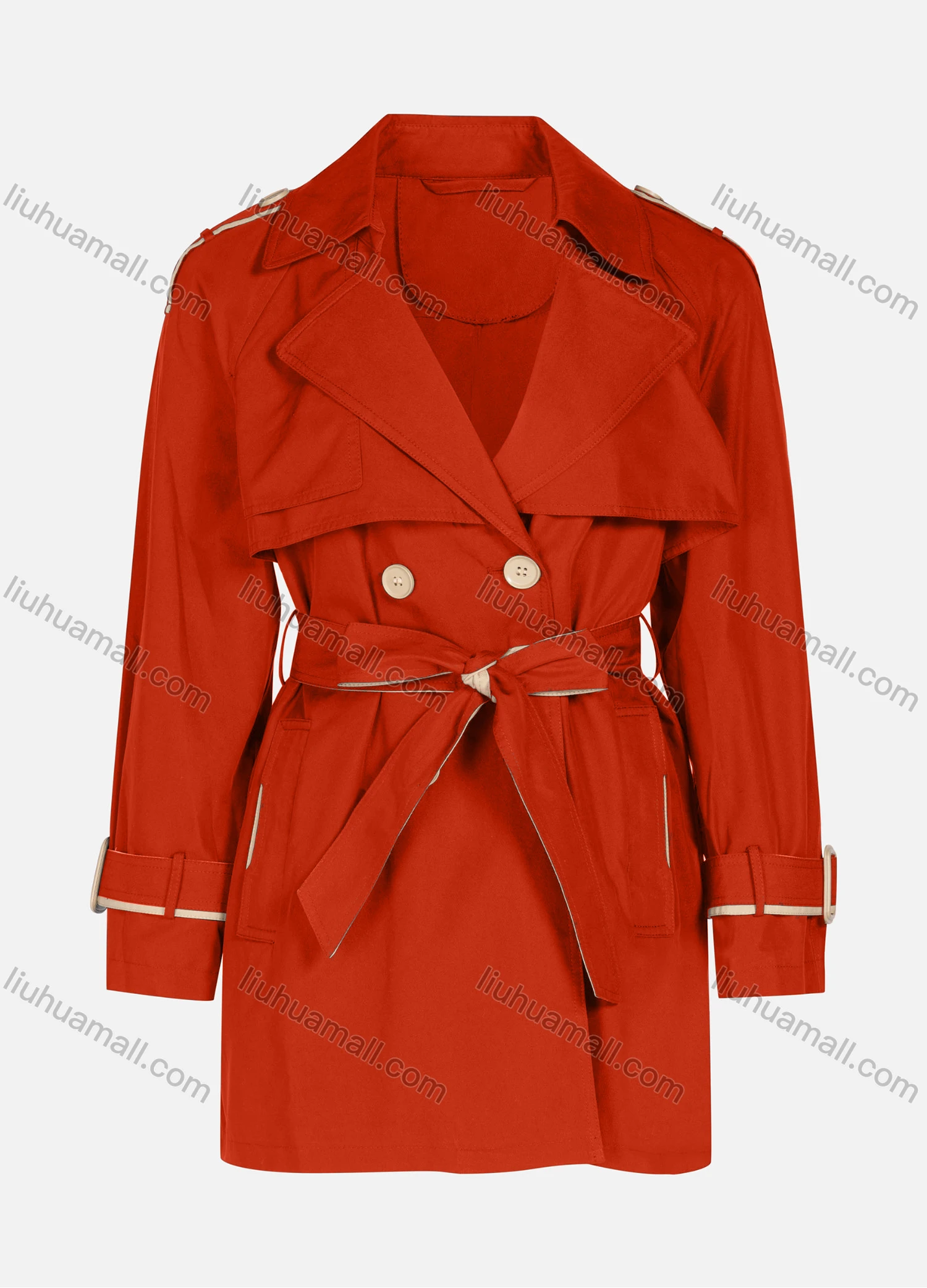 Wholesale Women's Casual Plain Lapel Button Closure Long Sleeve Trench Coat With Belt - Liuhuamall