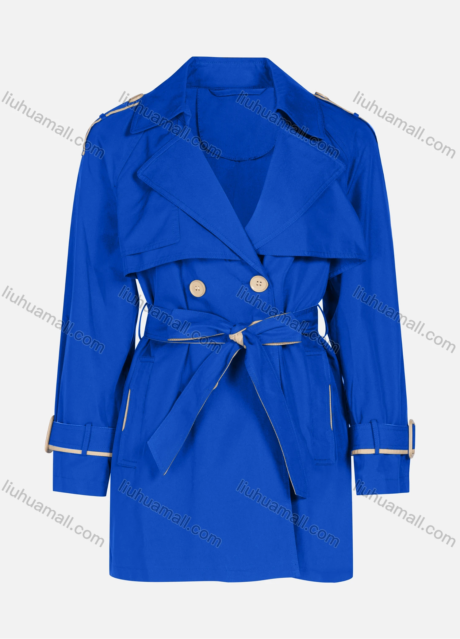 Wholesale Women's Casual Plain Lapel Button Closure Long Sleeve Trench Coat With Belt - Liuhuamall