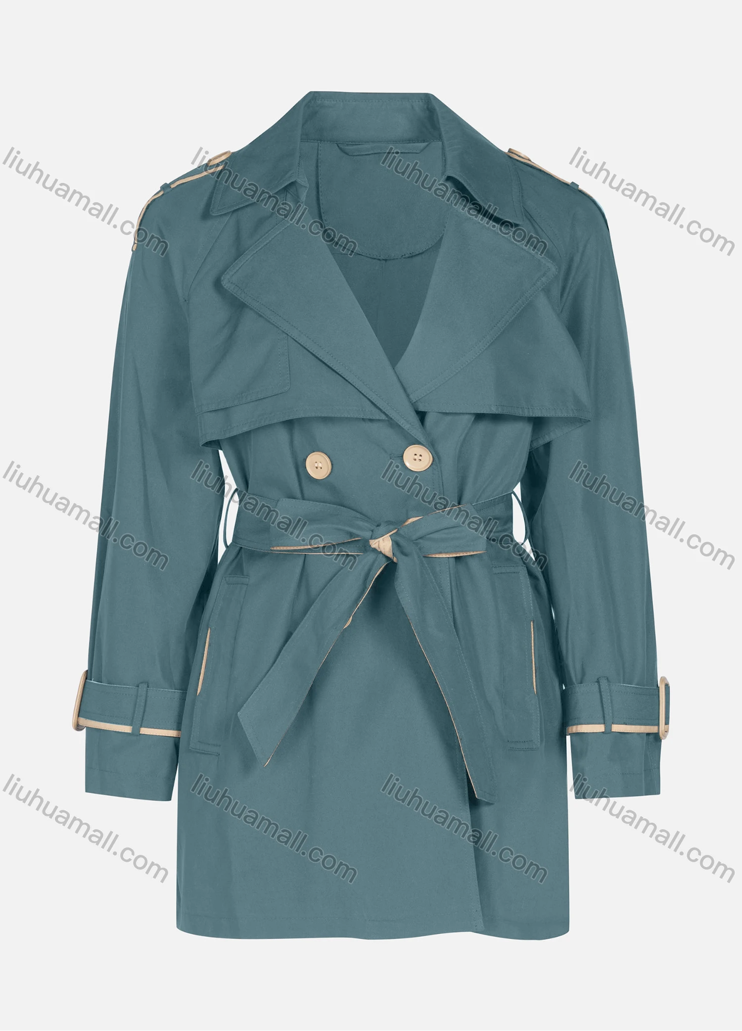 Wholesale Women's Casual Plain Lapel Button Closure Long Sleeve Trench Coat With Belt - Liuhuamall