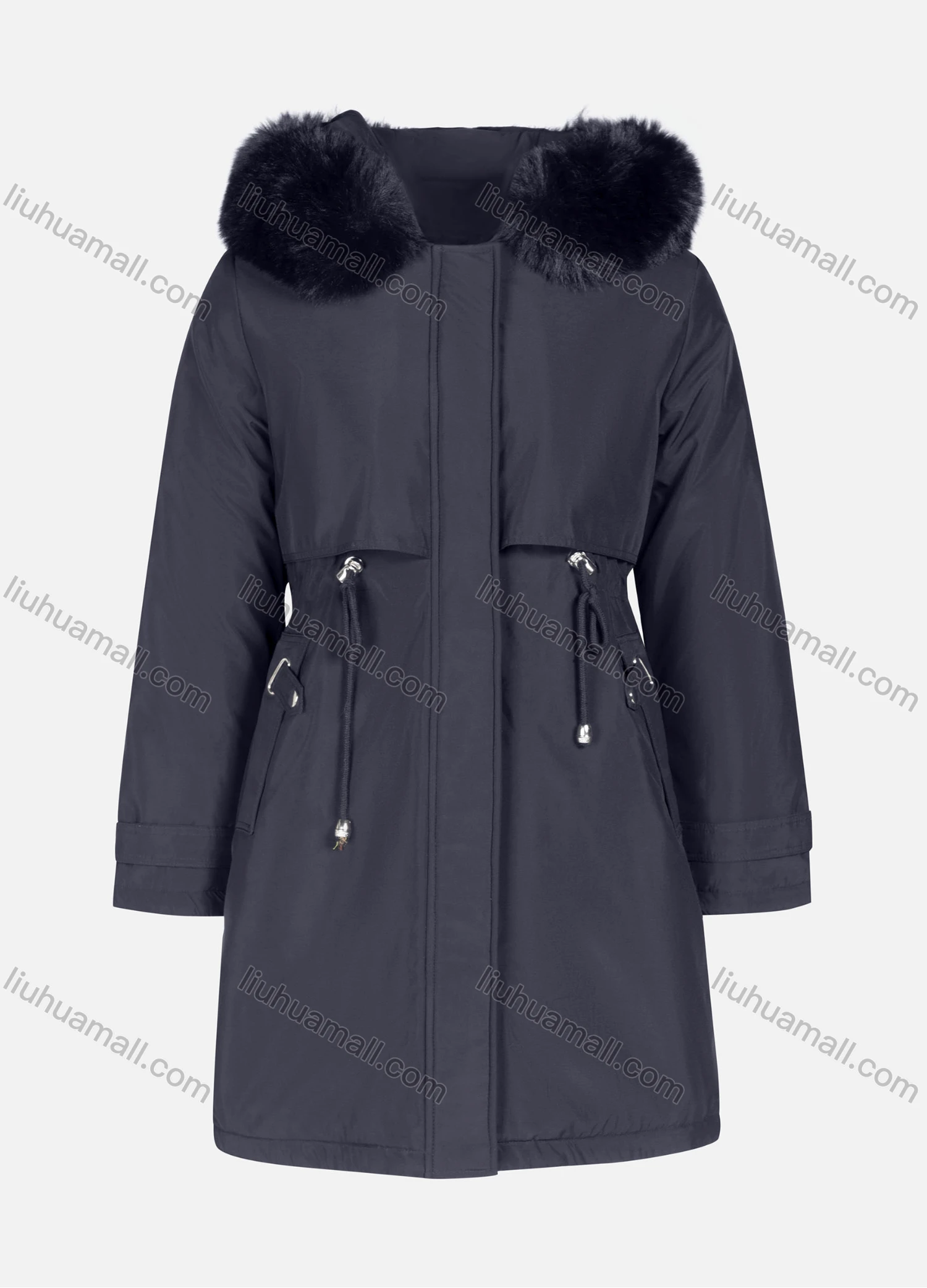 Wholesale Women's Casual Plain Long Sleeve Drawstring Fluffy Hooded Parka - Liuhuamall
