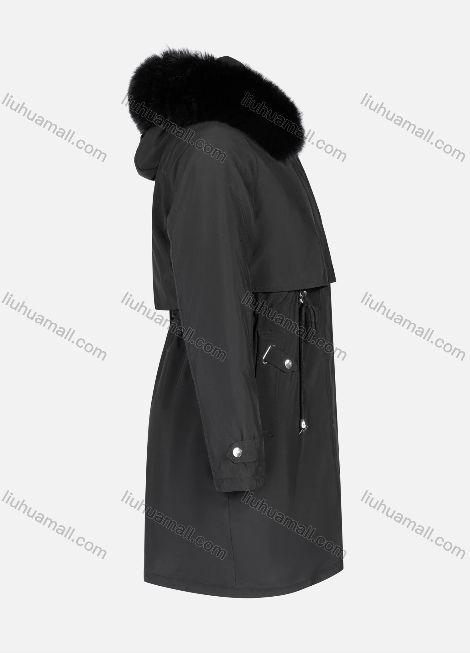 Wholesale Women's Casual Plain Long Sleeve Drawstring Fluffy Hooded Parka - Liuhuamall
