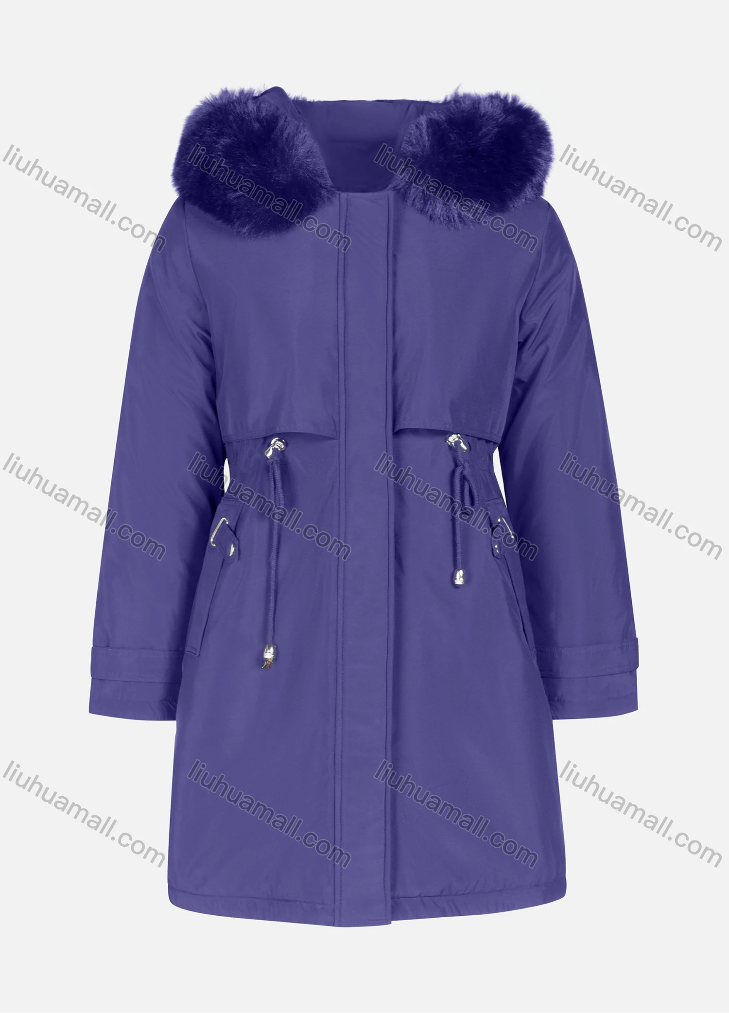 Wholesale Women's Casual Plain Long Sleeve Drawstring Fluffy Hooded Parka - Liuhuamall