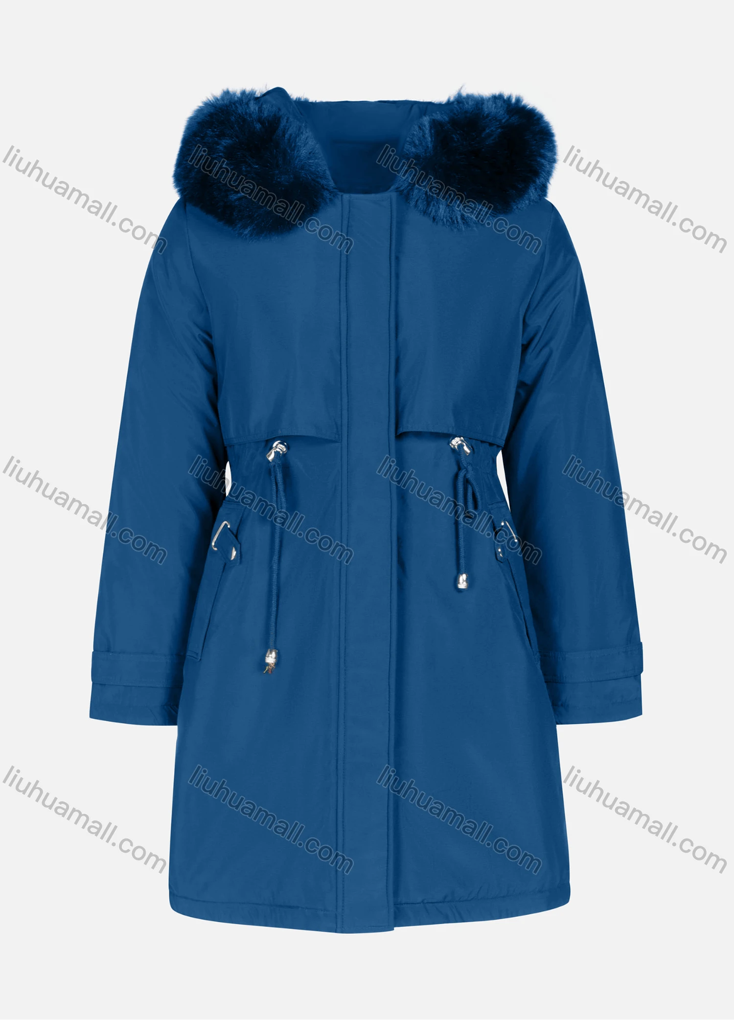 Wholesale Women's Casual Plain Long Sleeve Drawstring Fluffy Hooded Parka - Liuhuamall