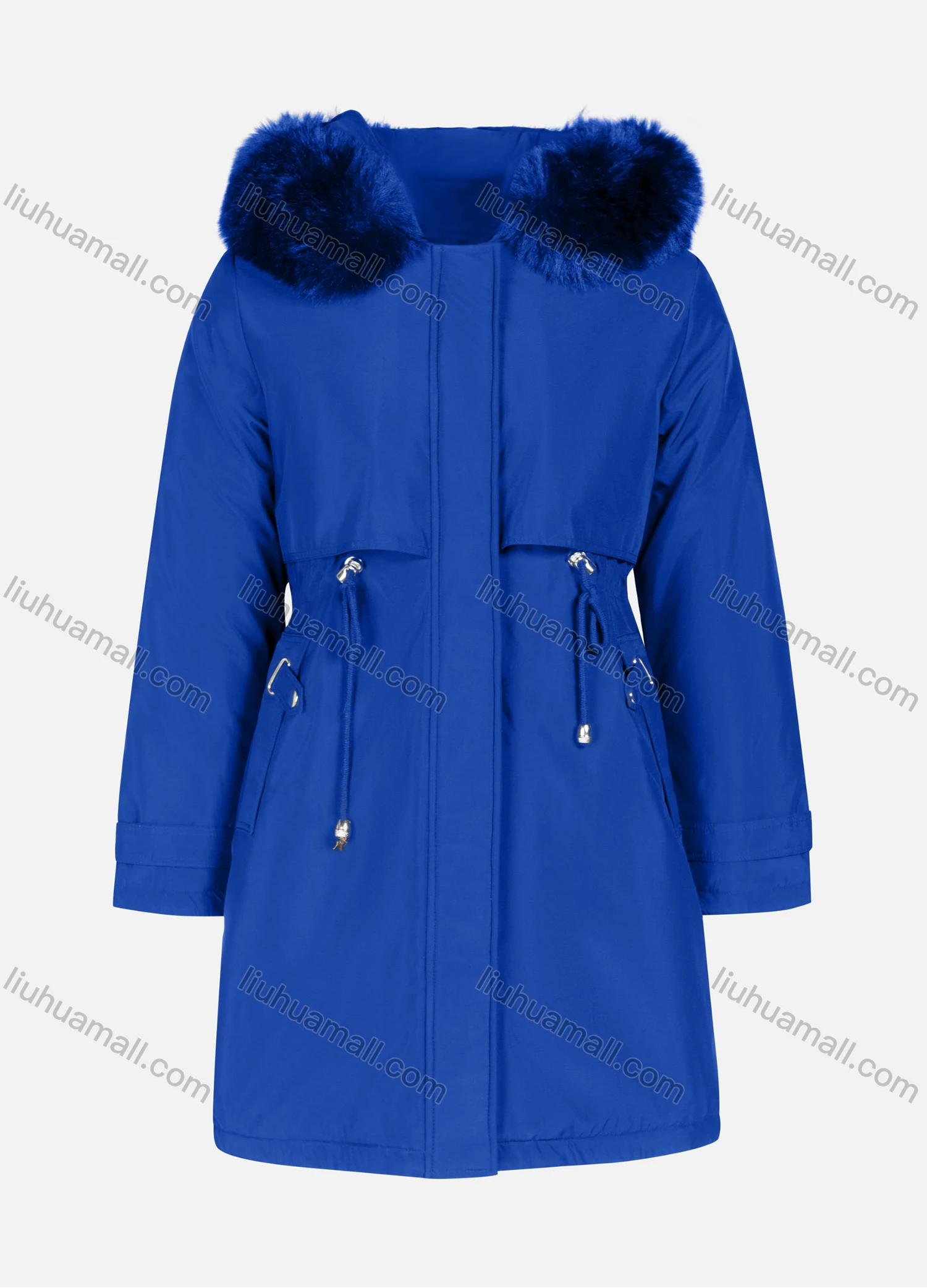 Wholesale Women's Casual Plain Long Sleeve Drawstring Fluffy Hooded Parka - Liuhuamall