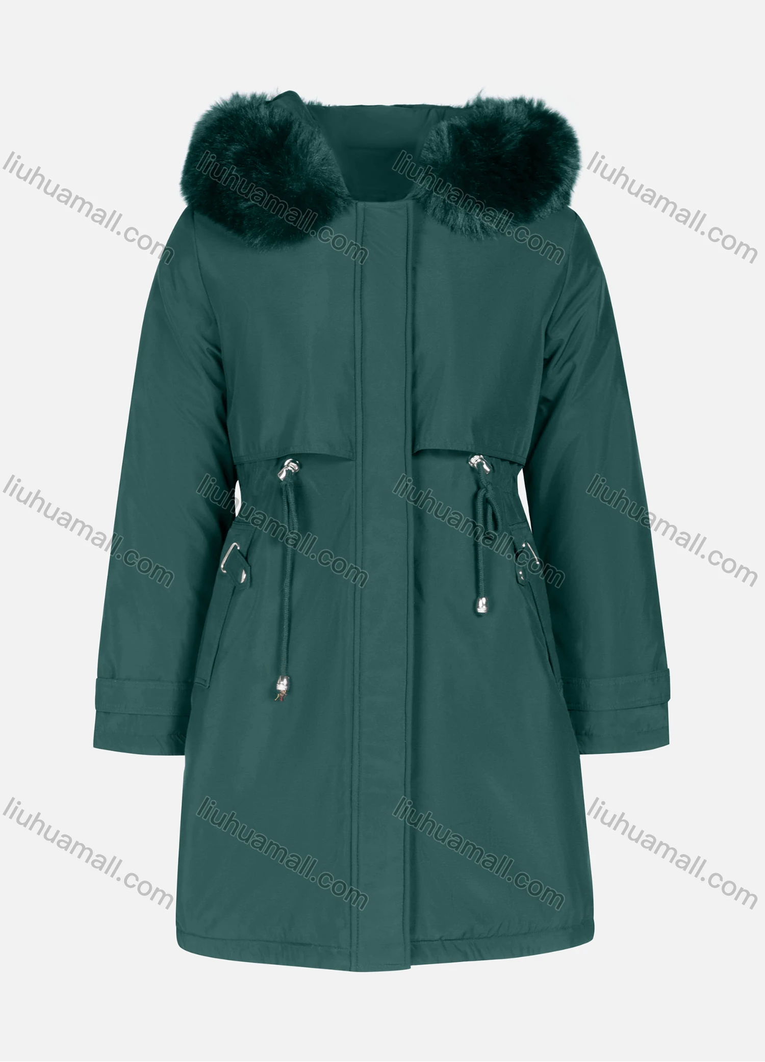 Wholesale Women's Casual Plain Long Sleeve Drawstring Fluffy Hooded Parka - Liuhuamall