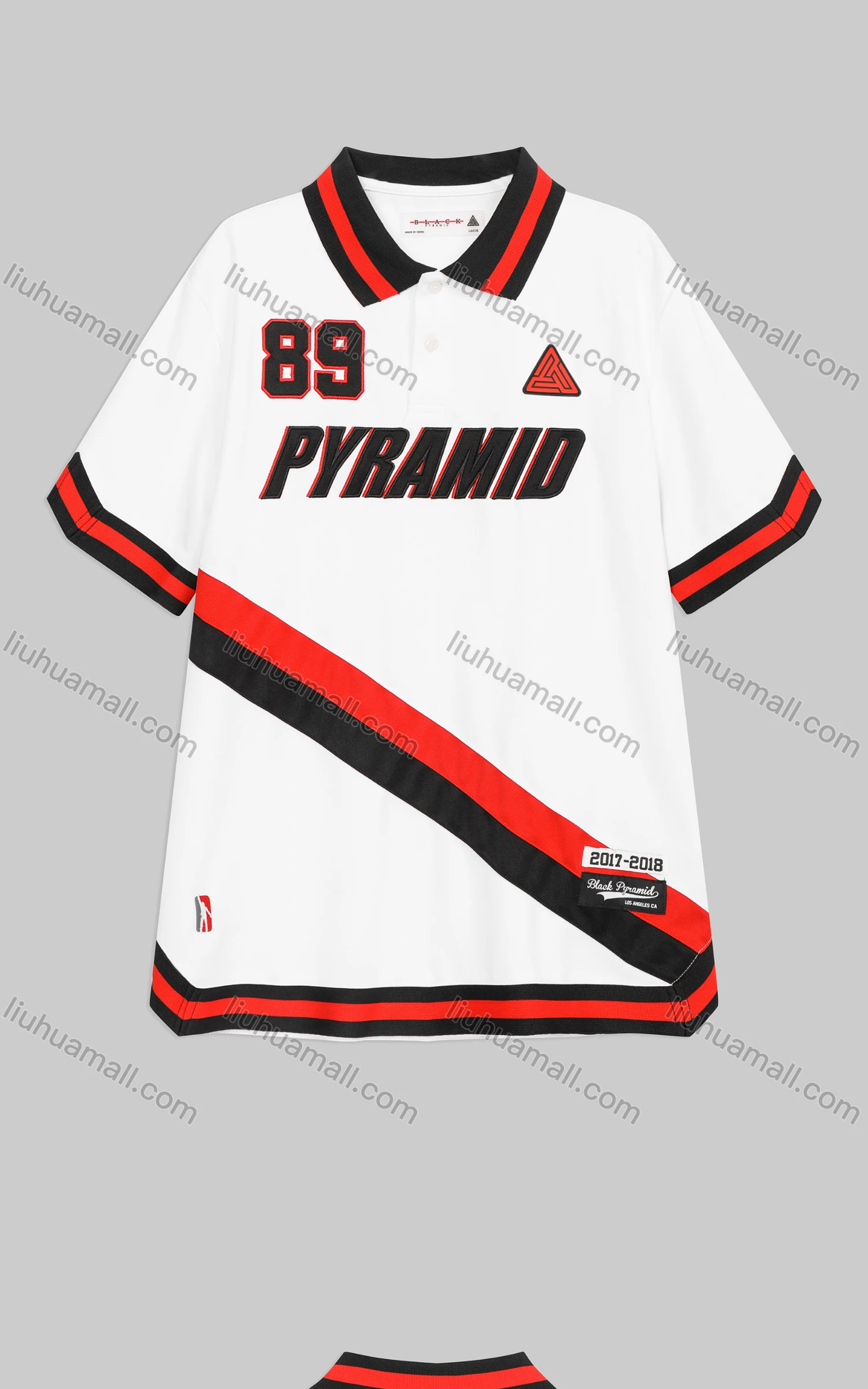 Wholesale Men's Sporty Striped Letter Collared Button Front Short Sleeve Polo-shirt - Liuhuamall