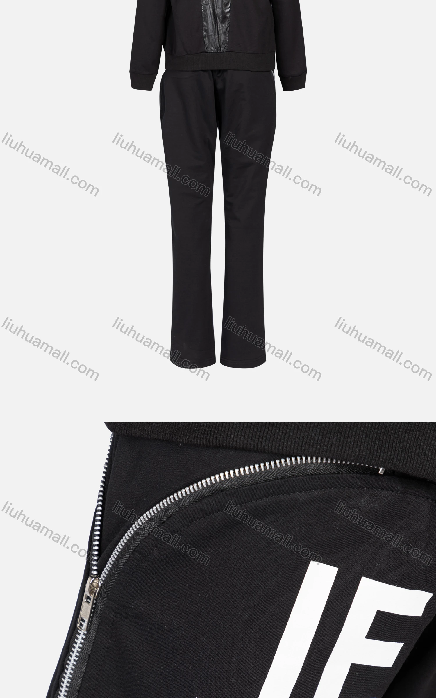Wholesale Women's Casual Splicing Leather Zipper Hoodie 2-piece Set 869# - Liuhuamall