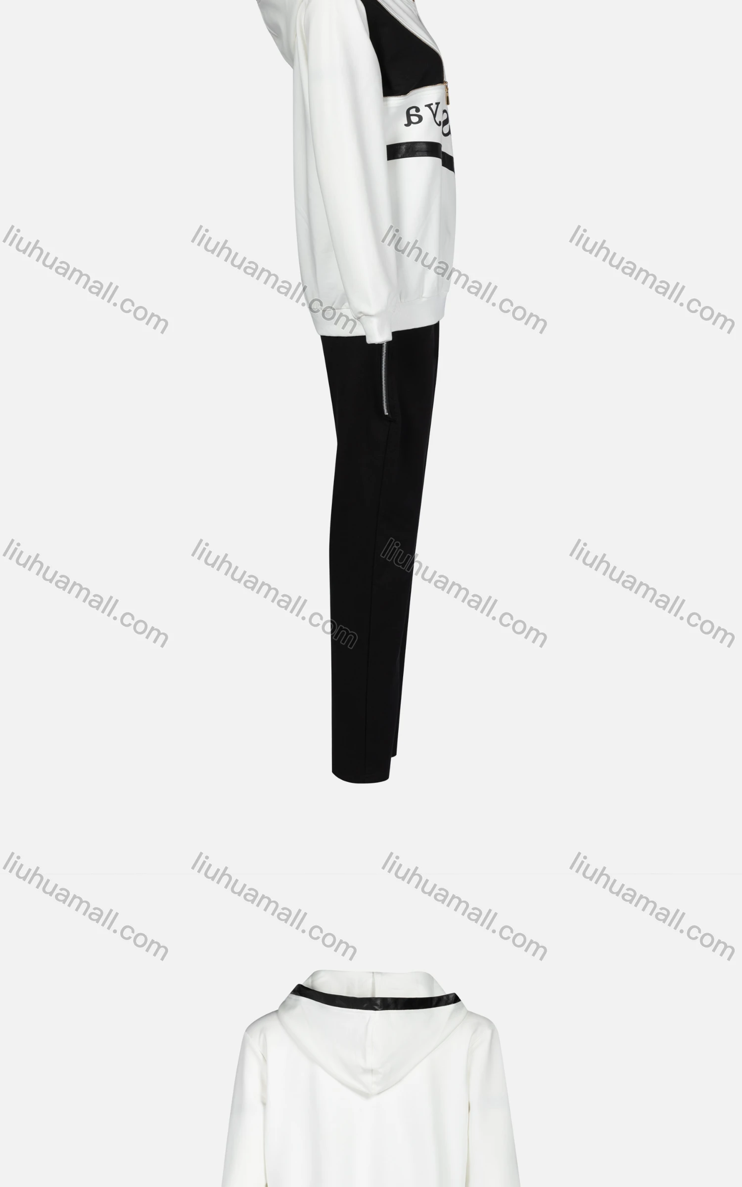 Wholesale Women's Casual Colorblock Letter Quarter Zip Hoodie 2-piece Set 808# - Liuhuamall