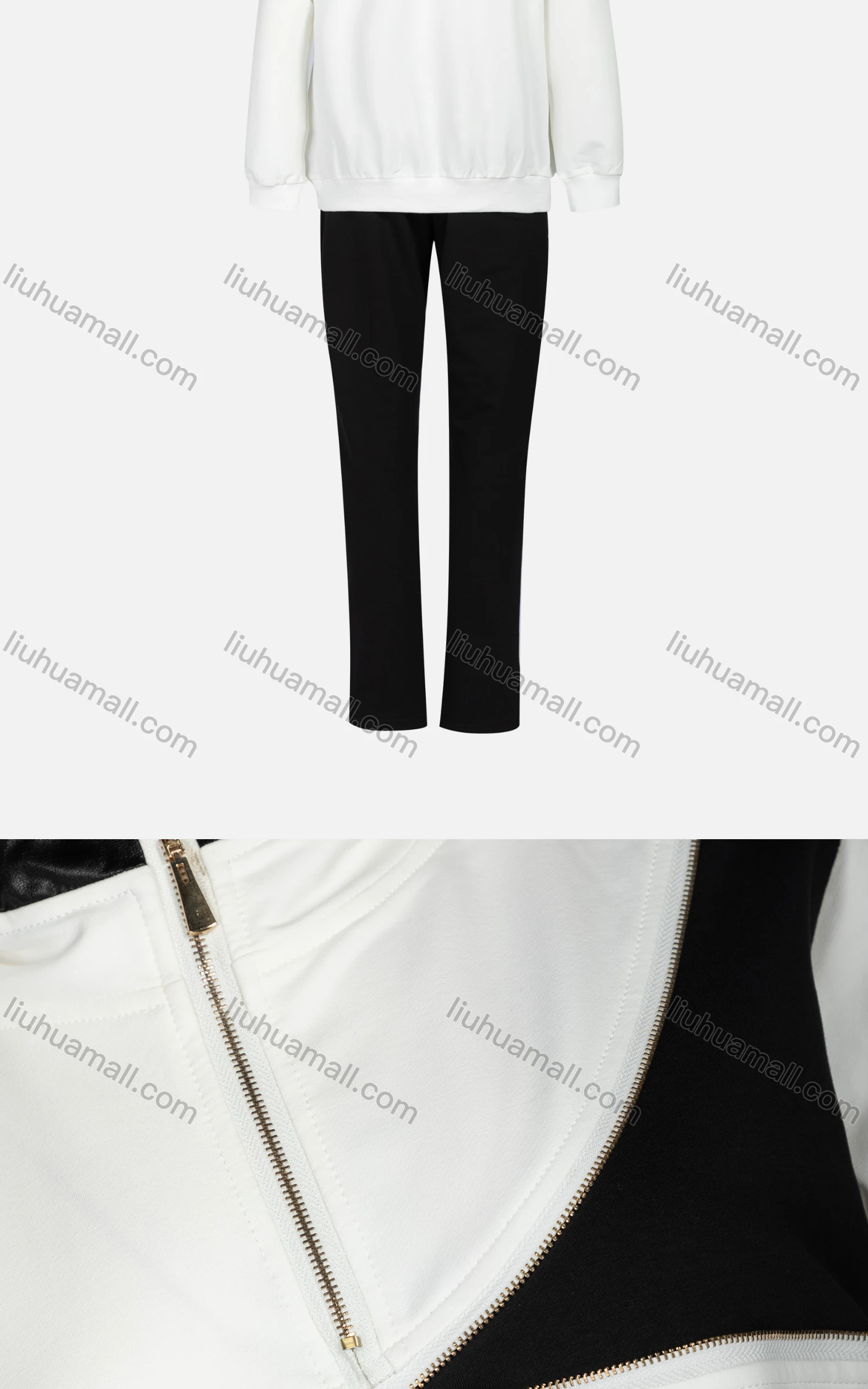 Wholesale Women's Casual Colorblock Letter Quarter Zip Hoodie 2-piece Set 808# - Liuhuamall