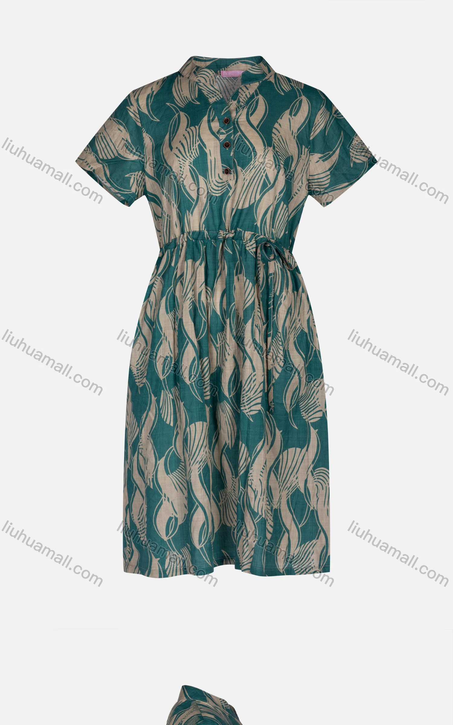 Wholesale Women's Casual Notched Neck Short Sleeve Drawstring Button Front Shirt Dress 2223# - Liuhuamall