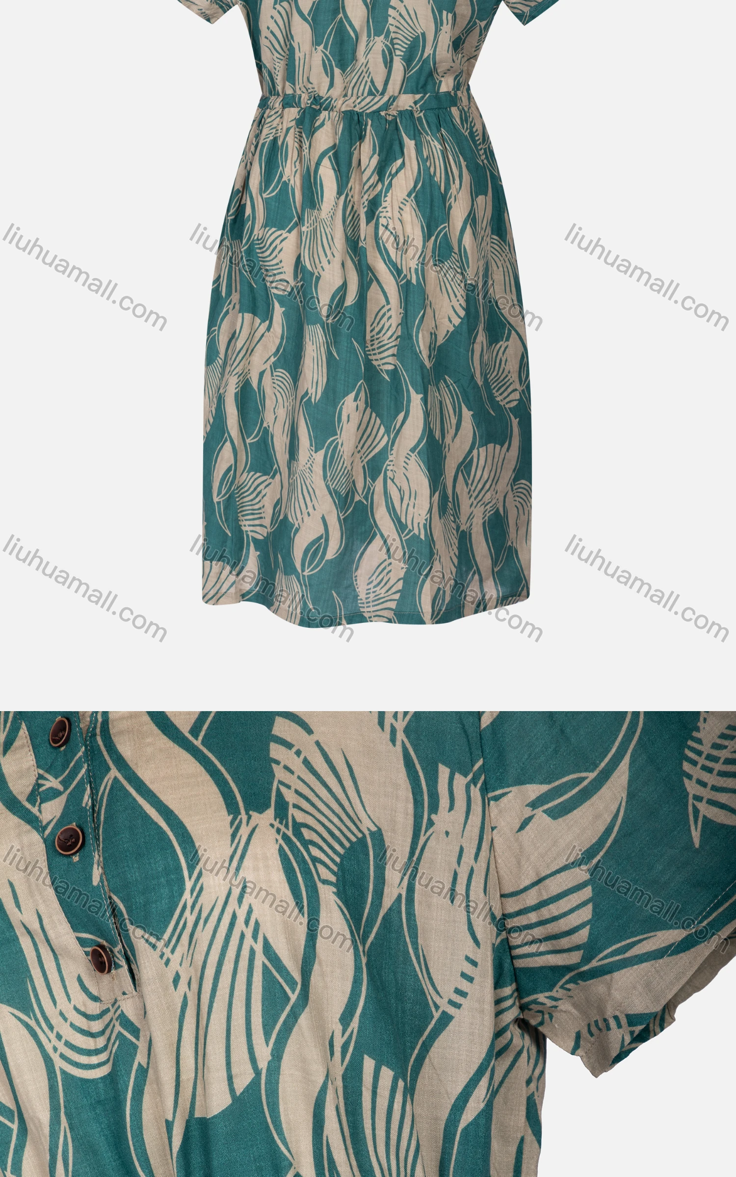 Wholesale Women's Casual Notched Neck Short Sleeve Drawstring Button Front Shirt Dress 2223# - Liuhuamall