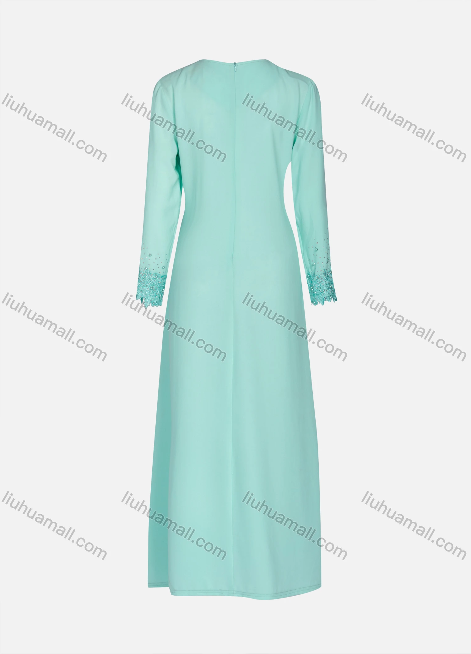 Wholesale Women's Elegant Embroidery Rhinestone Pearl Decors Long Sleeve Ruffle Hem Maxi Dress 98960# - Liuhuamall
