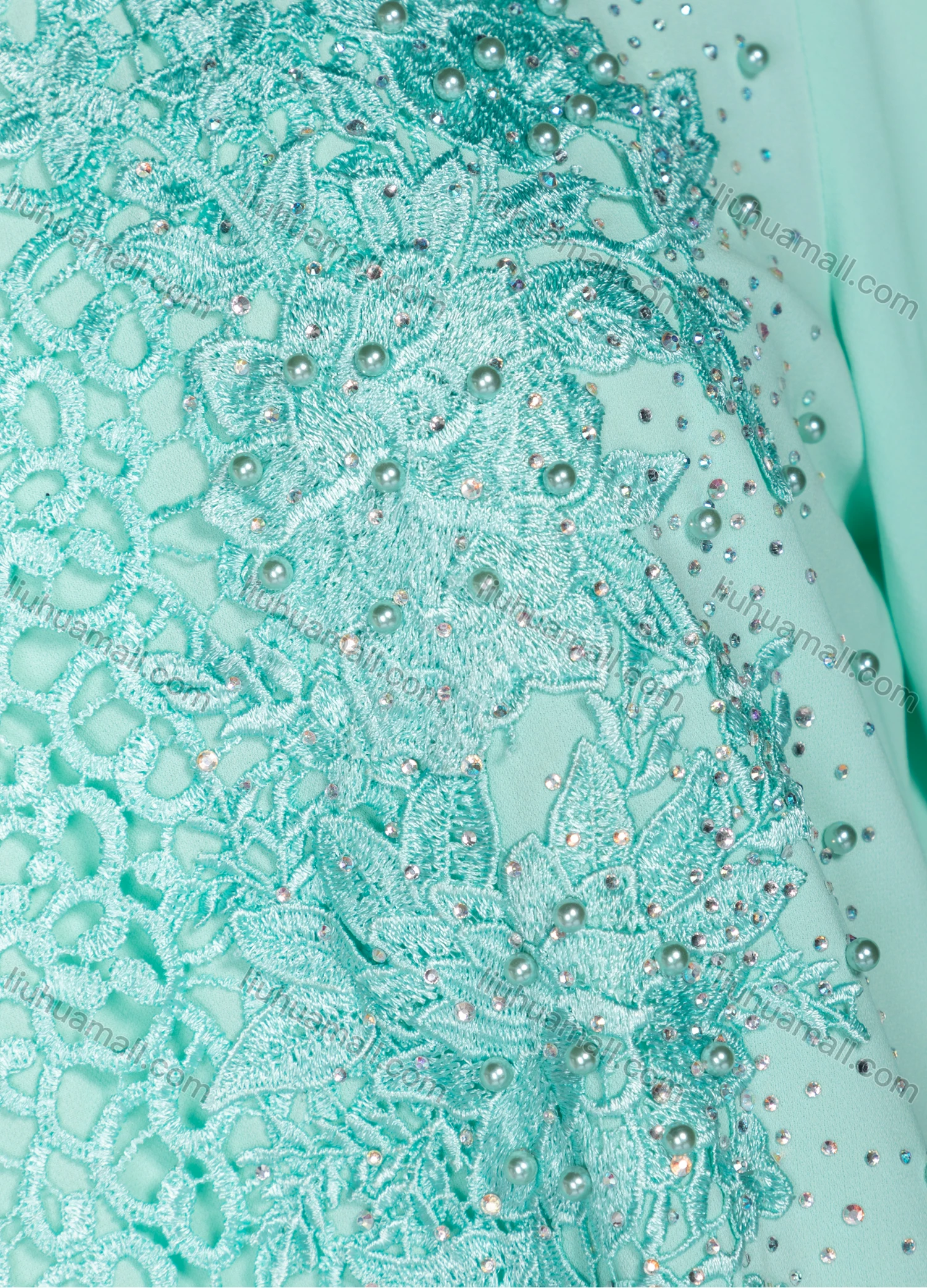 Wholesale Women's Elegant Embroidery Rhinestone Pearl Decors Long Sleeve Ruffle Hem Maxi Dress 98960# - Liuhuamall