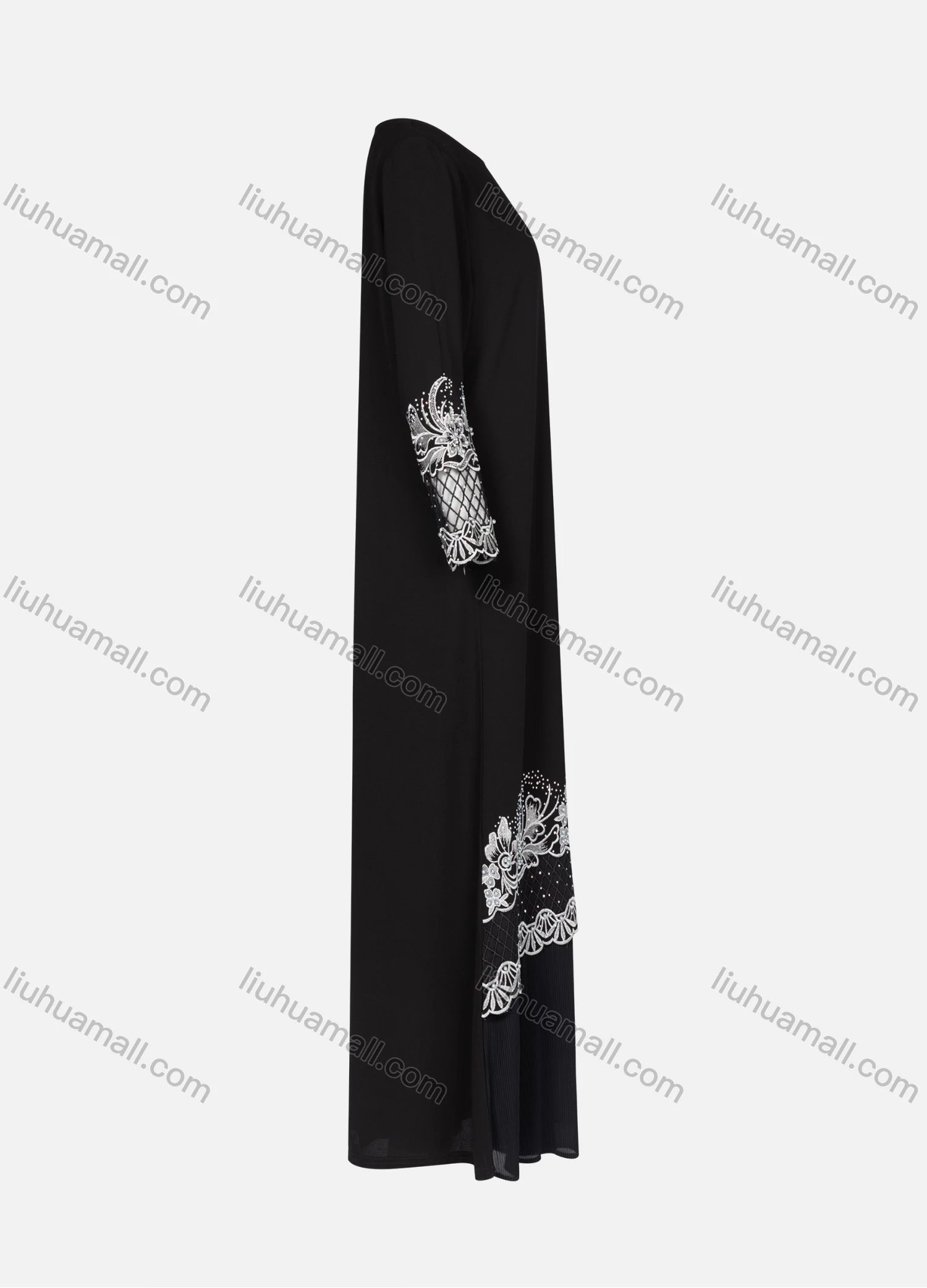 Wholesale Women's Elegant Flower Embroidery Cut Out Rhinestone Long Sleeve Ruffle Hem Maxi Dress 98933# - Liuhuamall