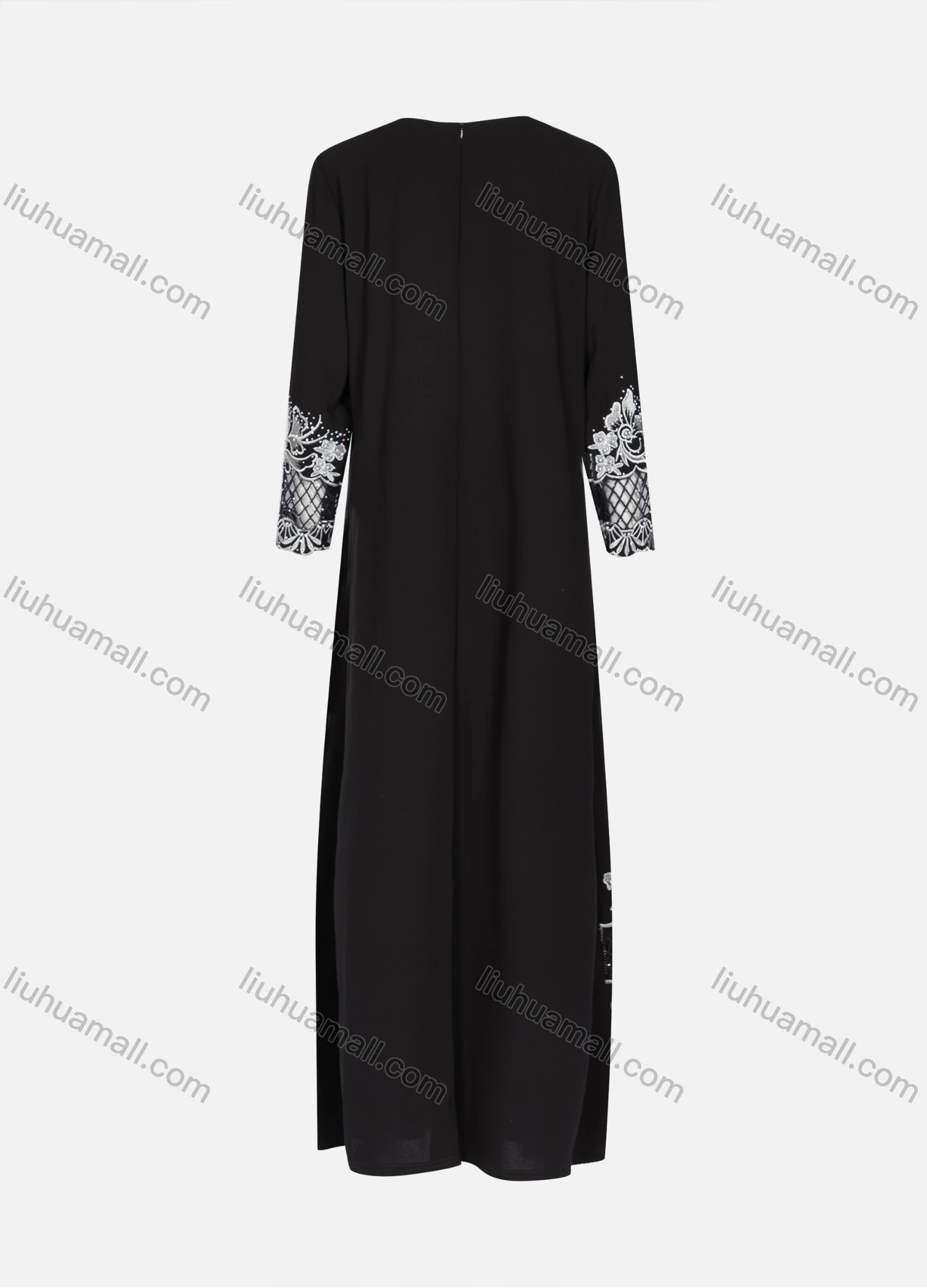 Wholesale Women's Elegant Flower Embroidery Cut Out Rhinestone Long Sleeve Ruffle Hem Maxi Dress 98933# - Liuhuamall