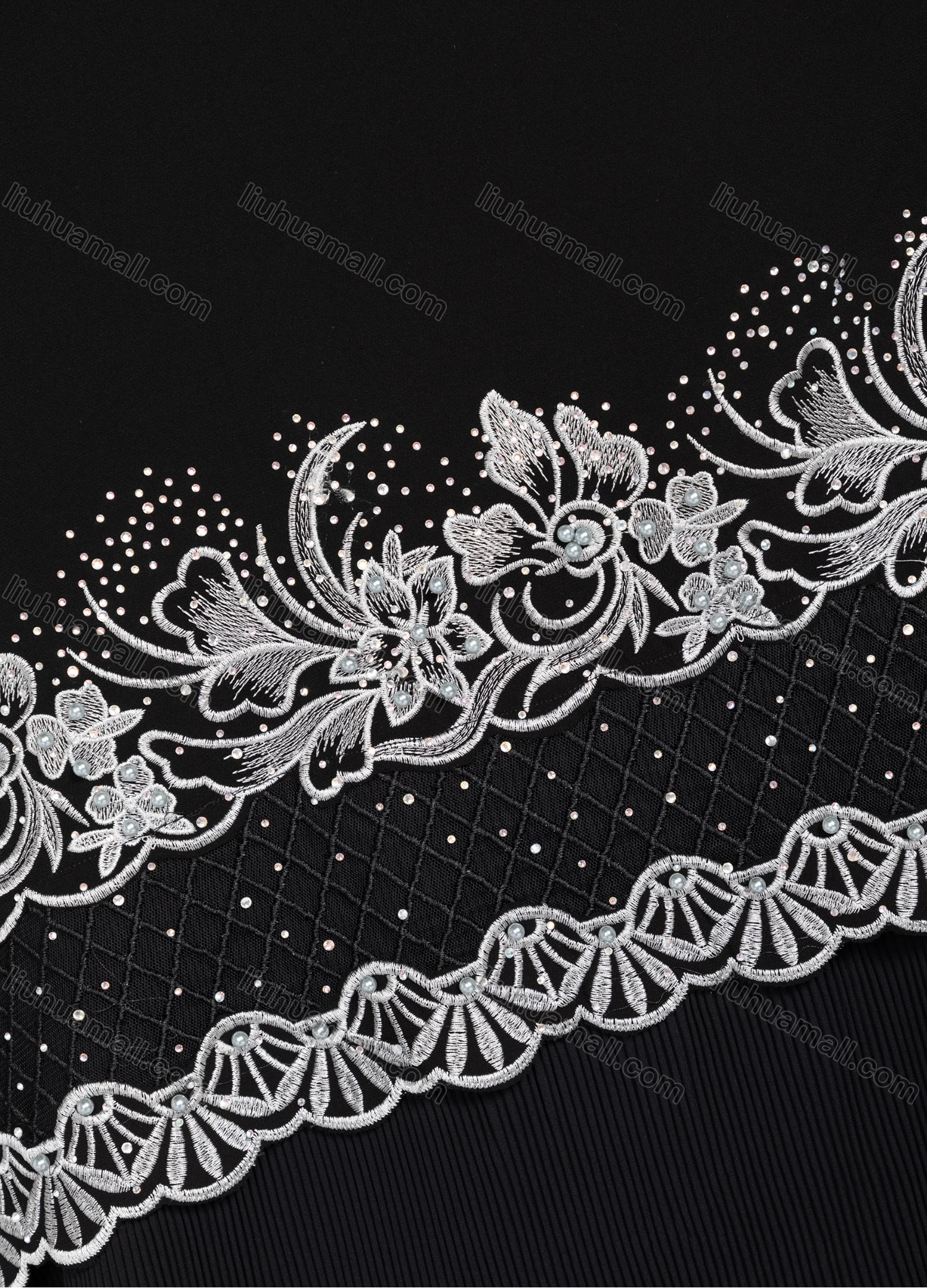 Wholesale Women's Elegant Flower Embroidery Cut Out Rhinestone Long Sleeve Ruffle Hem Maxi Dress 98933# - Liuhuamall