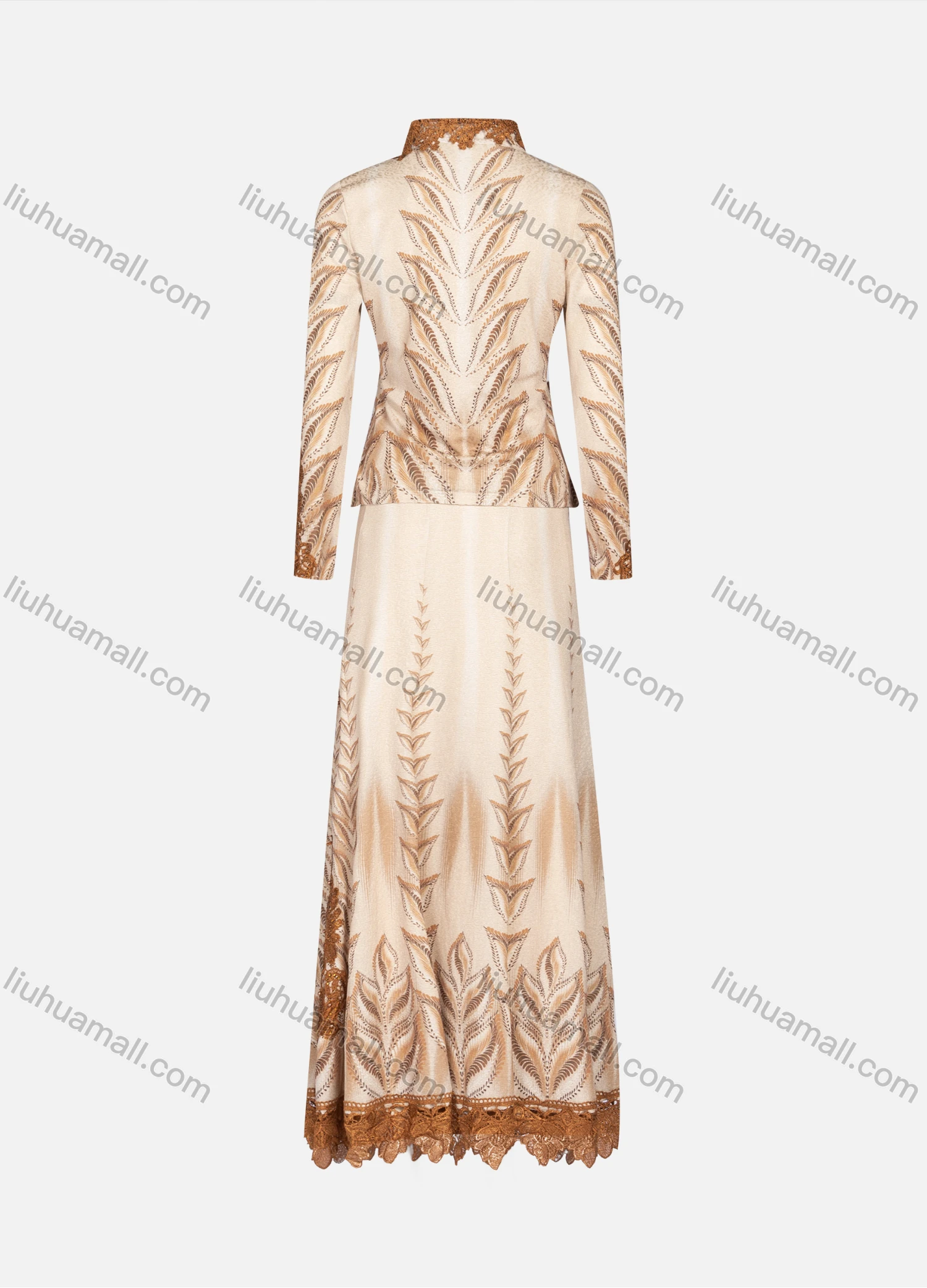 Wholesale Women's Elegant Embroidery Pearl Decor Rhinestone Long Sleeve Ruffle Hem Maxi Dress 98901# - Liuhuamall