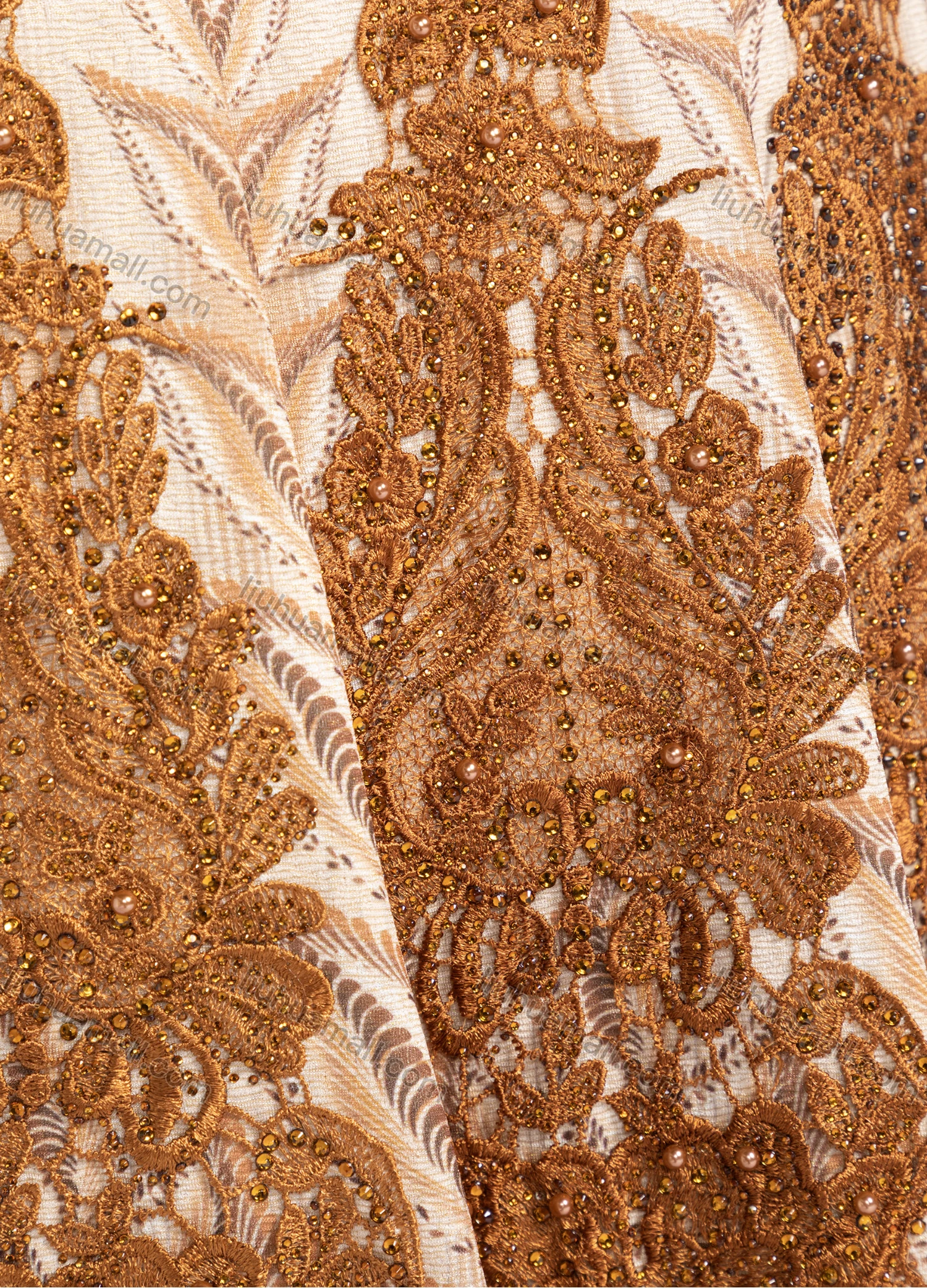 Wholesale Women's Elegant Embroidery Pearl Decor Rhinestone Long Sleeve Ruffle Hem Maxi Dress 98901# - Liuhuamall