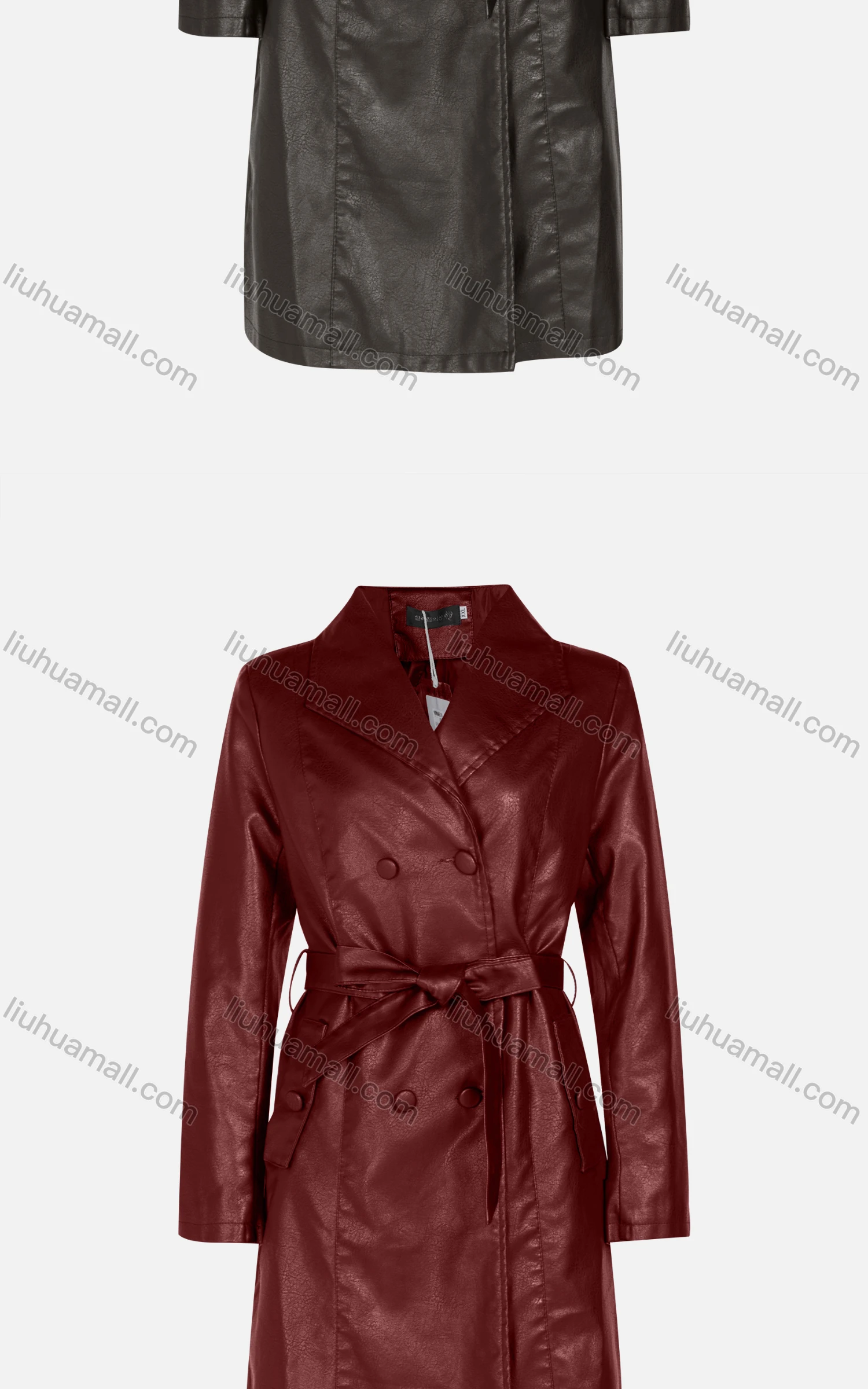 Wholesale Women's Fashion Slim Fit Lapel Lace Up Leather Double Breasted Trench Coat 22806# - Liuhuamall