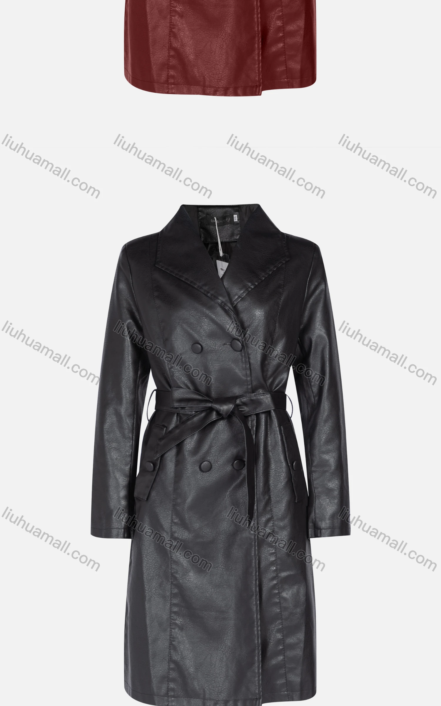 Wholesale Women's Fashion Slim Fit Lapel Lace Up Leather Double Breasted Trench Coat 22806# - Liuhuamall