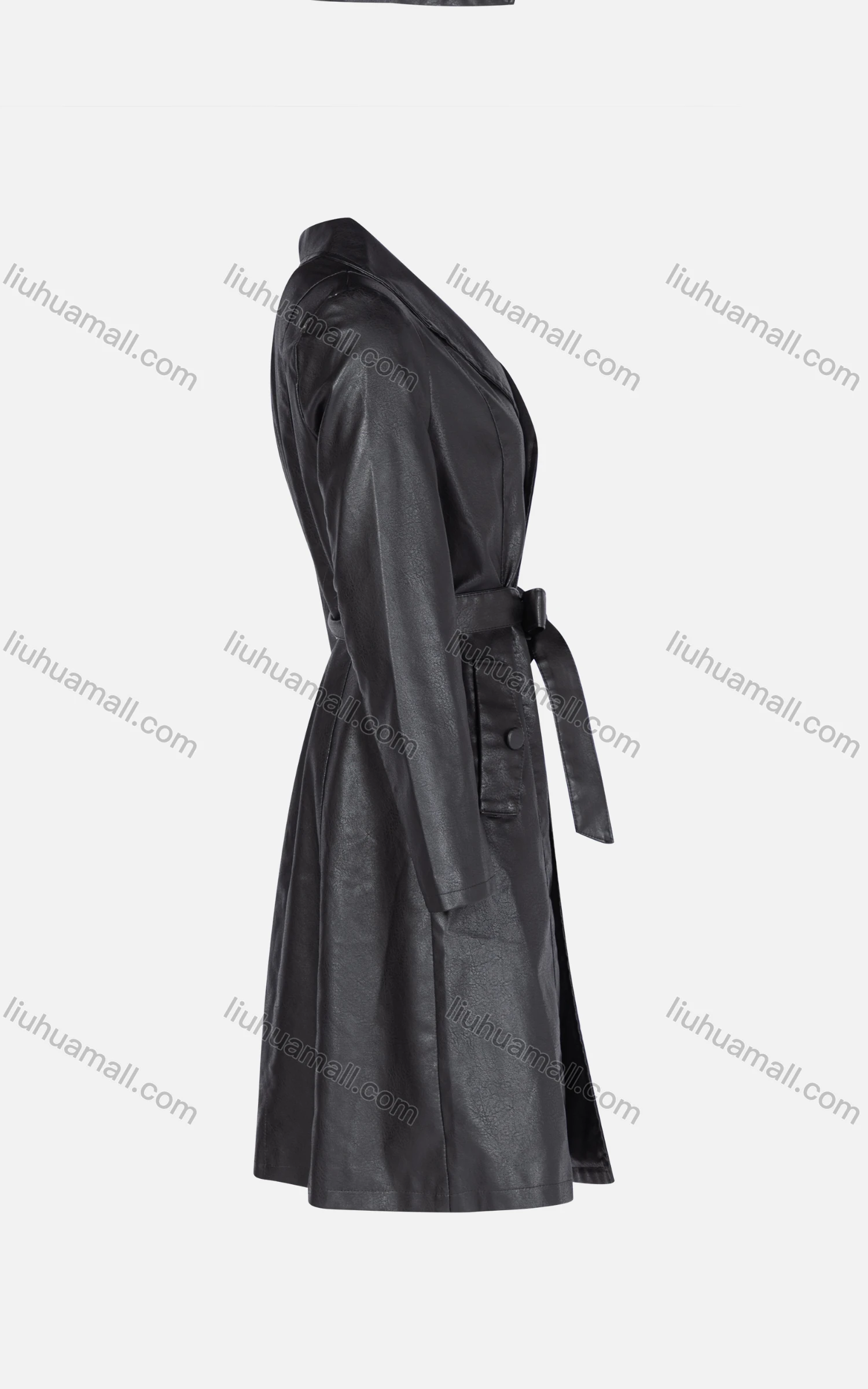 Wholesale Women's Fashion Slim Fit Lapel Lace Up Leather Double Breasted Trench Coat 22806# - Liuhuamall
