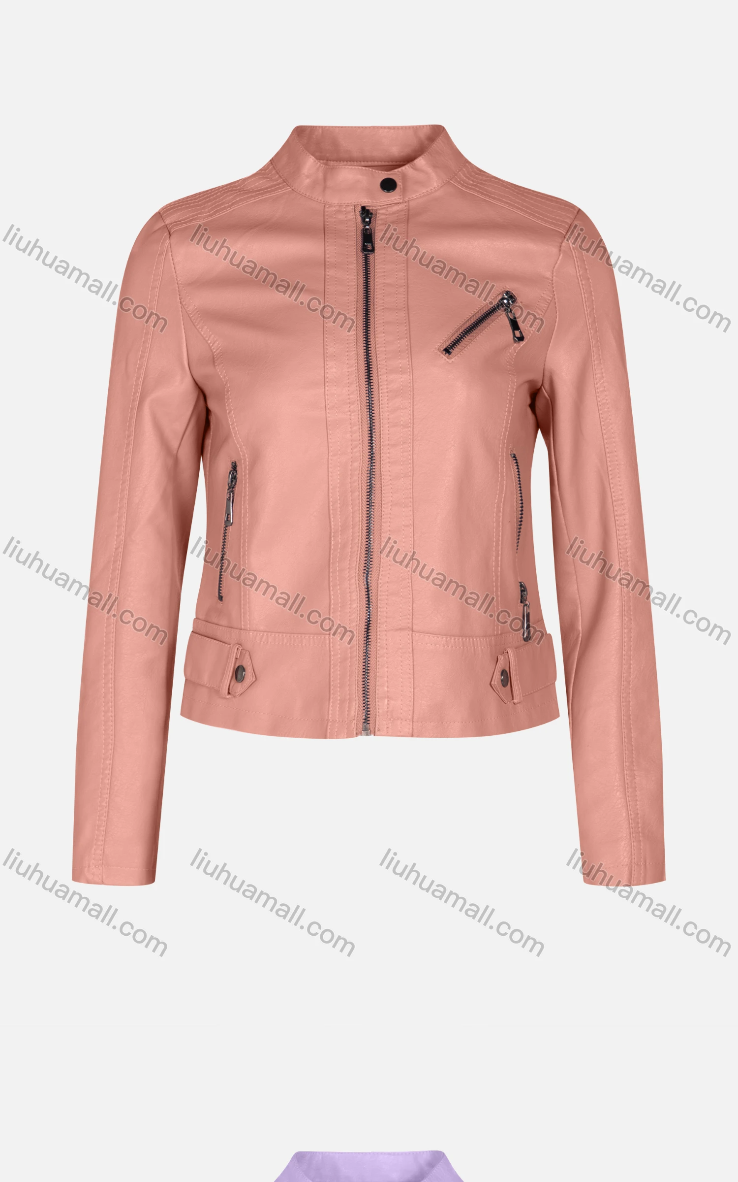 Wholesale Women's Fashion Slim Fit Stand Collar Leather Zipper Crop Leather Jackets 5896# - Liuhuamall