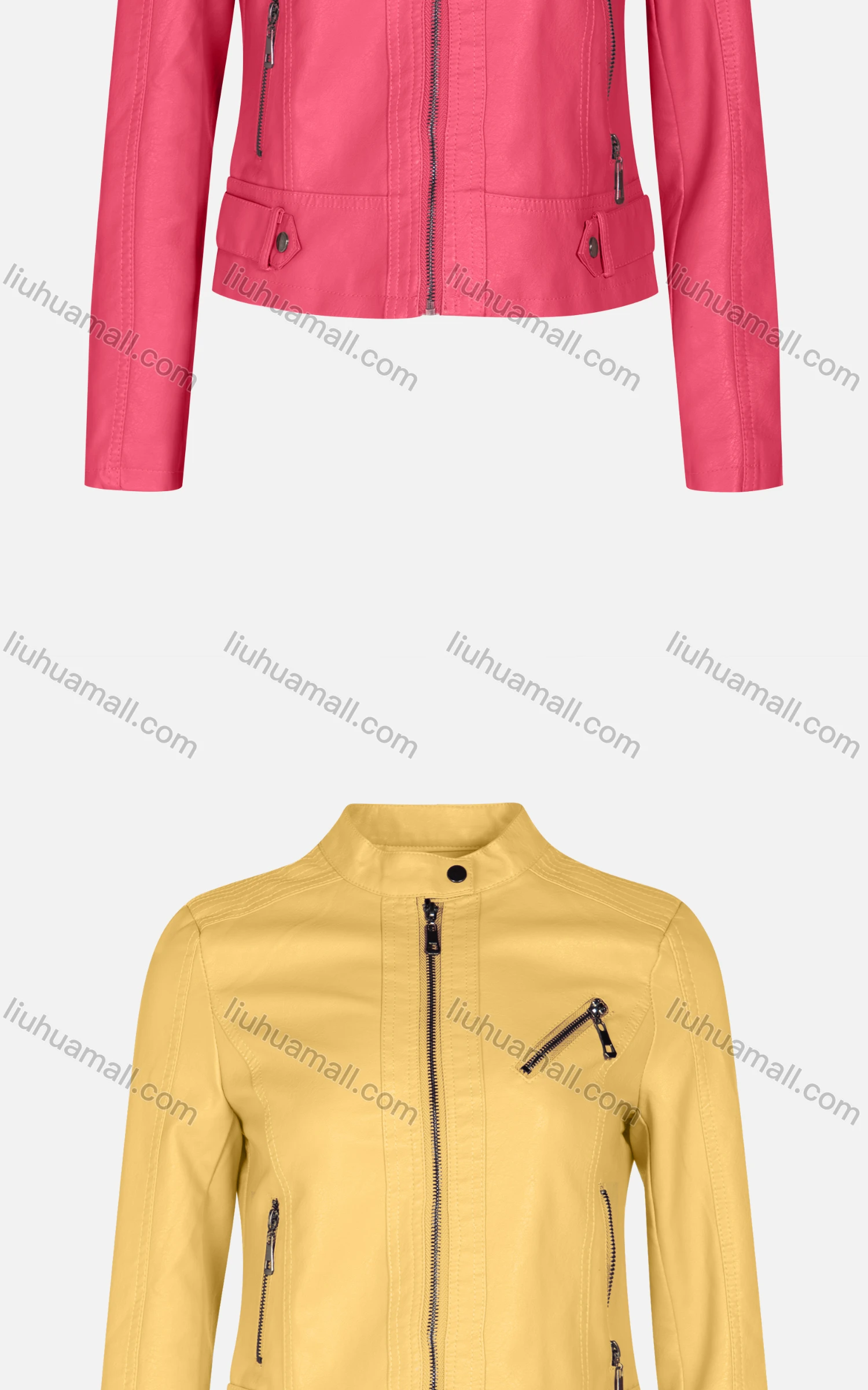 Wholesale Women's Fashion Slim Fit Stand Collar Leather Zipper Crop Leather Jackets 5896# - Liuhuamall