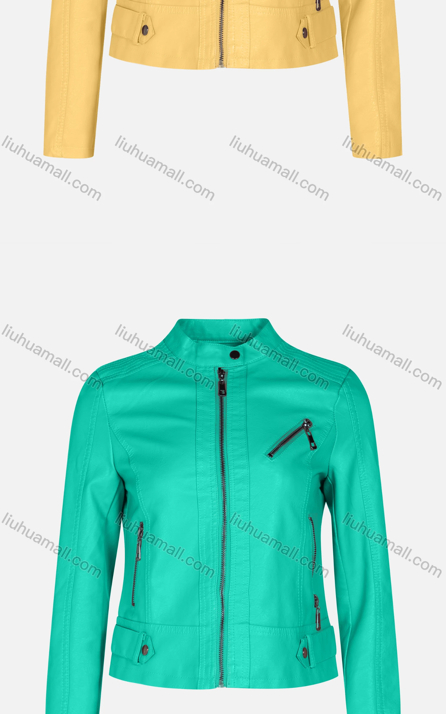 Wholesale Women's Fashion Slim Fit Stand Collar Leather Zipper Crop Leather Jackets 5896# - Liuhuamall