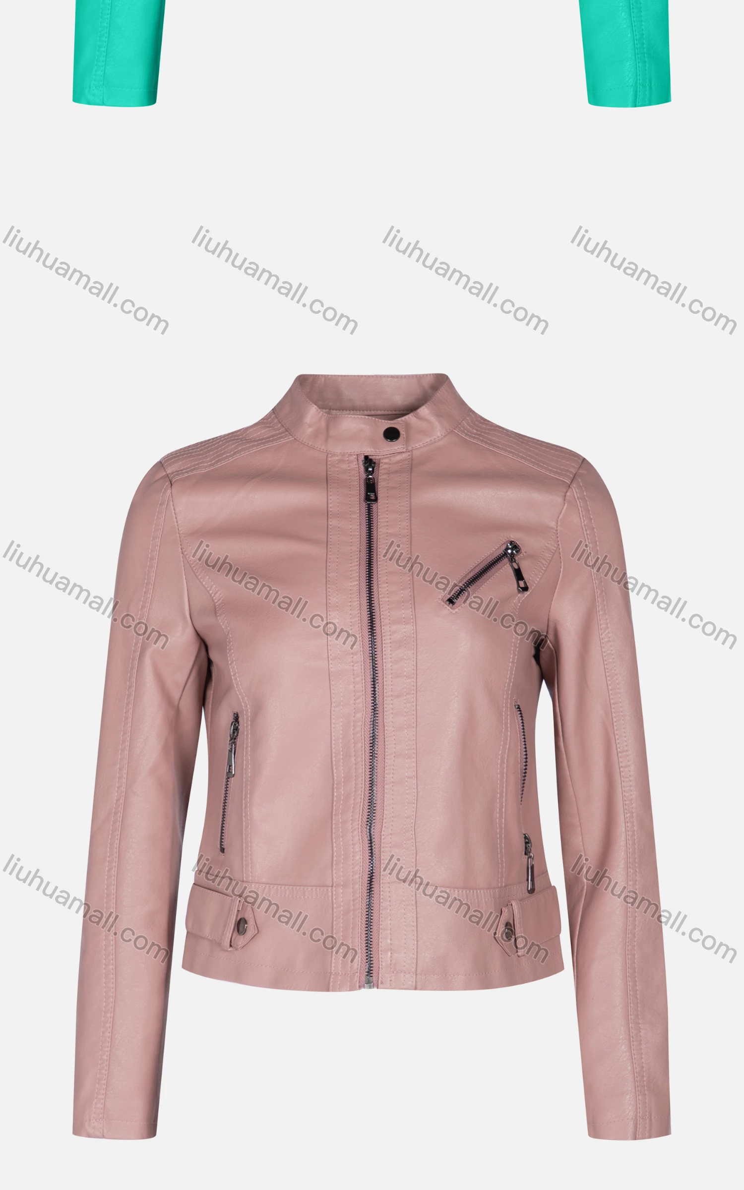 Wholesale Women's Fashion Slim Fit Stand Collar Leather Zipper Crop Leather Jackets 5896# - Liuhuamall