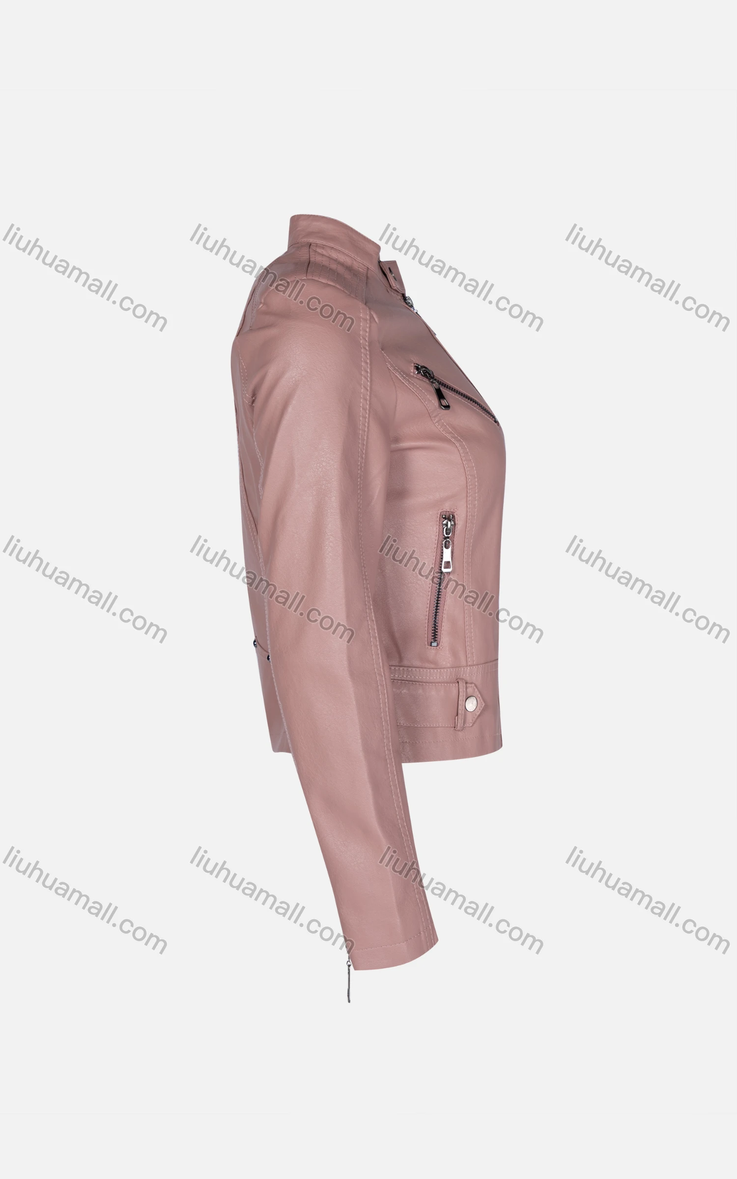 Wholesale Women's Fashion Slim Fit Stand Collar Leather Zipper Crop Leather Jackets 5896# - Liuhuamall