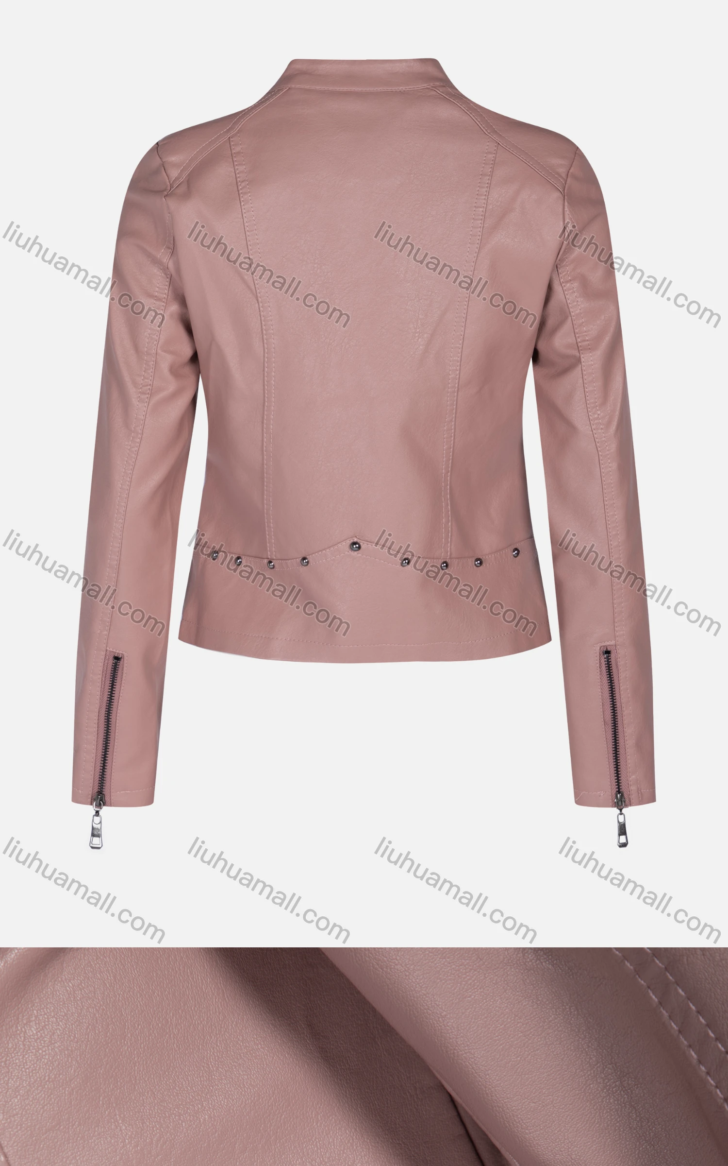 Wholesale Women's Fashion Slim Fit Stand Collar Leather Zipper Crop Leather Jackets 5896# - Liuhuamall