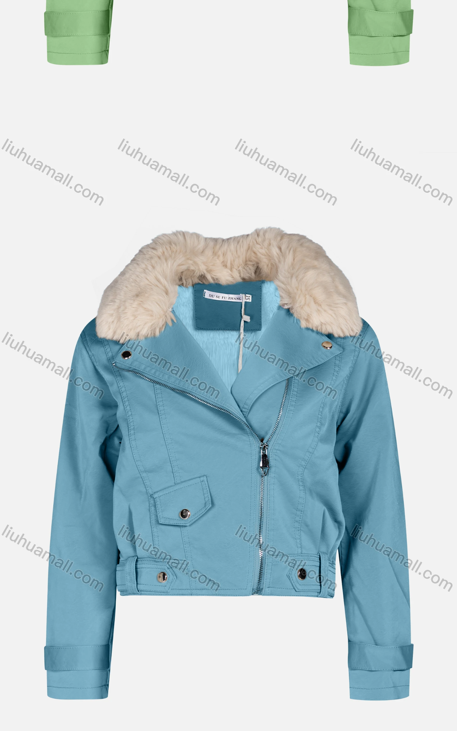 Wholesale Women's Fashion Slim Fit Fuzzy Collar Leather Zipper Crop Leather Biker Jackets 6922# - Liuhuamall