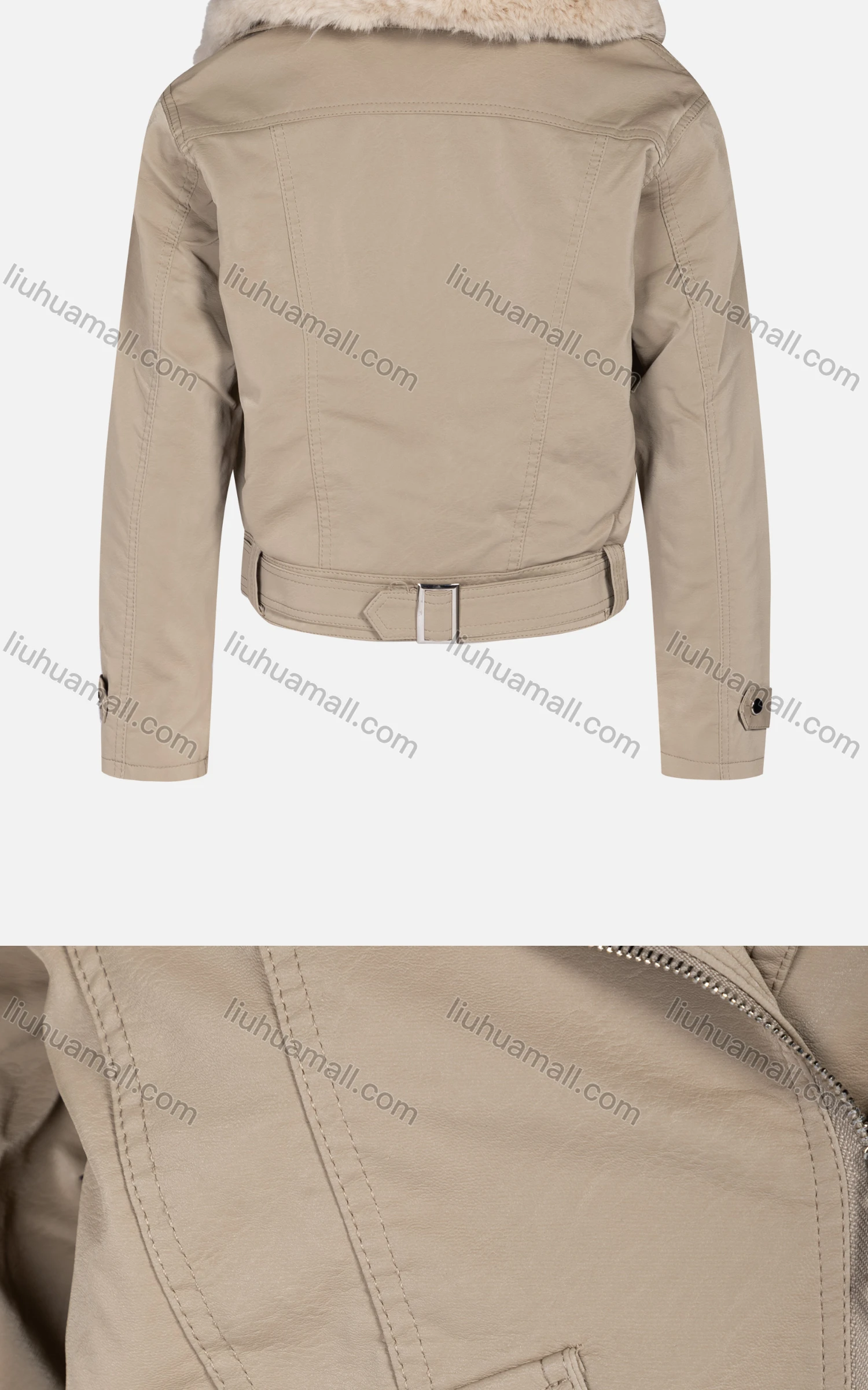 Wholesale Women's Fashion Slim Fit Fuzzy Collar Leather Zipper Crop Leather Biker Jackets 6922# - Liuhuamall