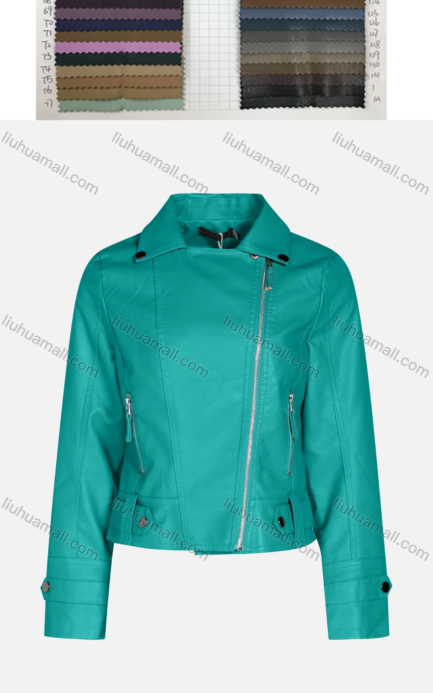 Wholesale Women's Fashion Slim Fit Collared Zipper Crop Leather Biker Jackets 7801# - Liuhuamall