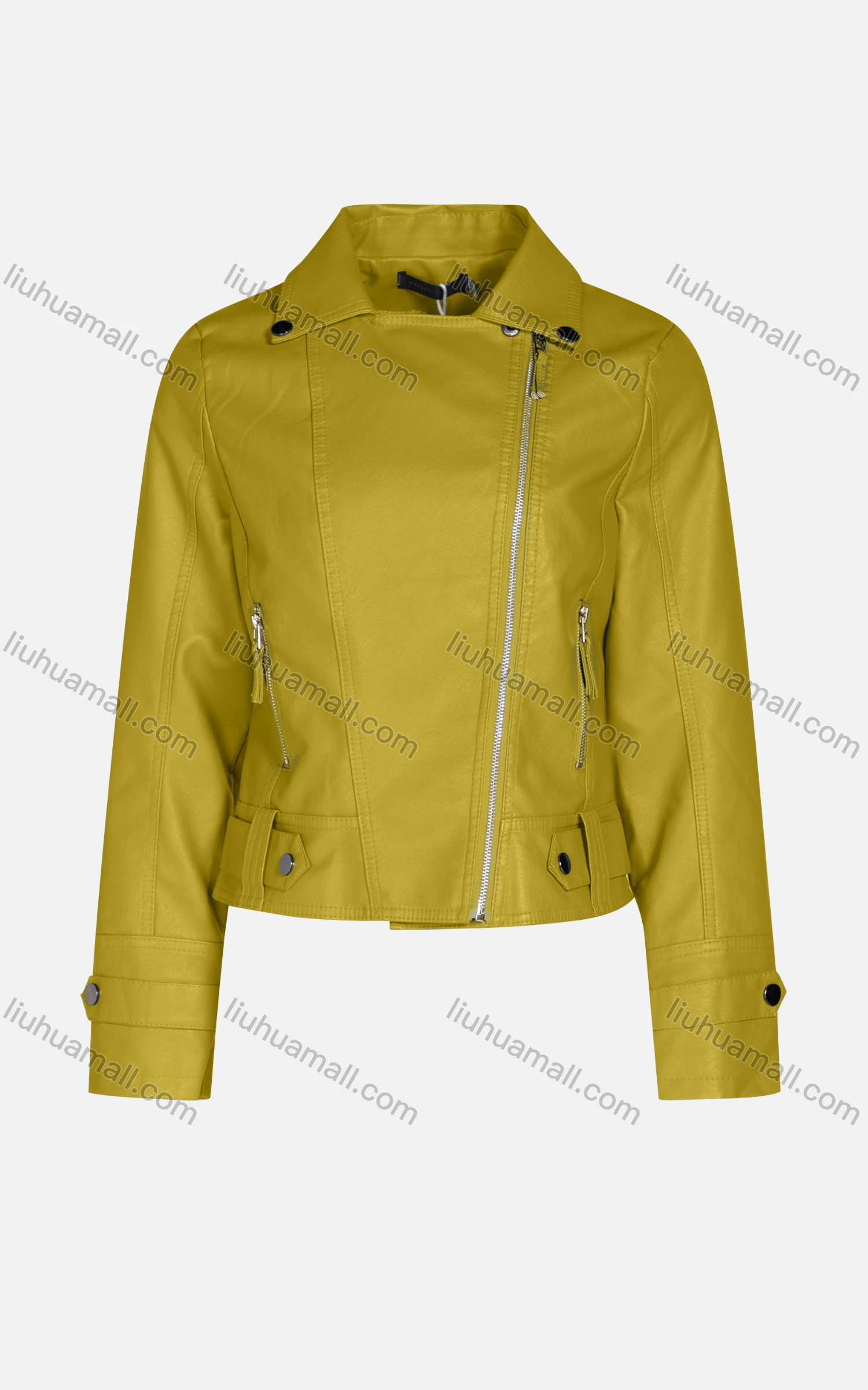Wholesale Women's Fashion Slim Fit Collared Zipper Crop Leather Biker Jackets 7801# - Liuhuamall