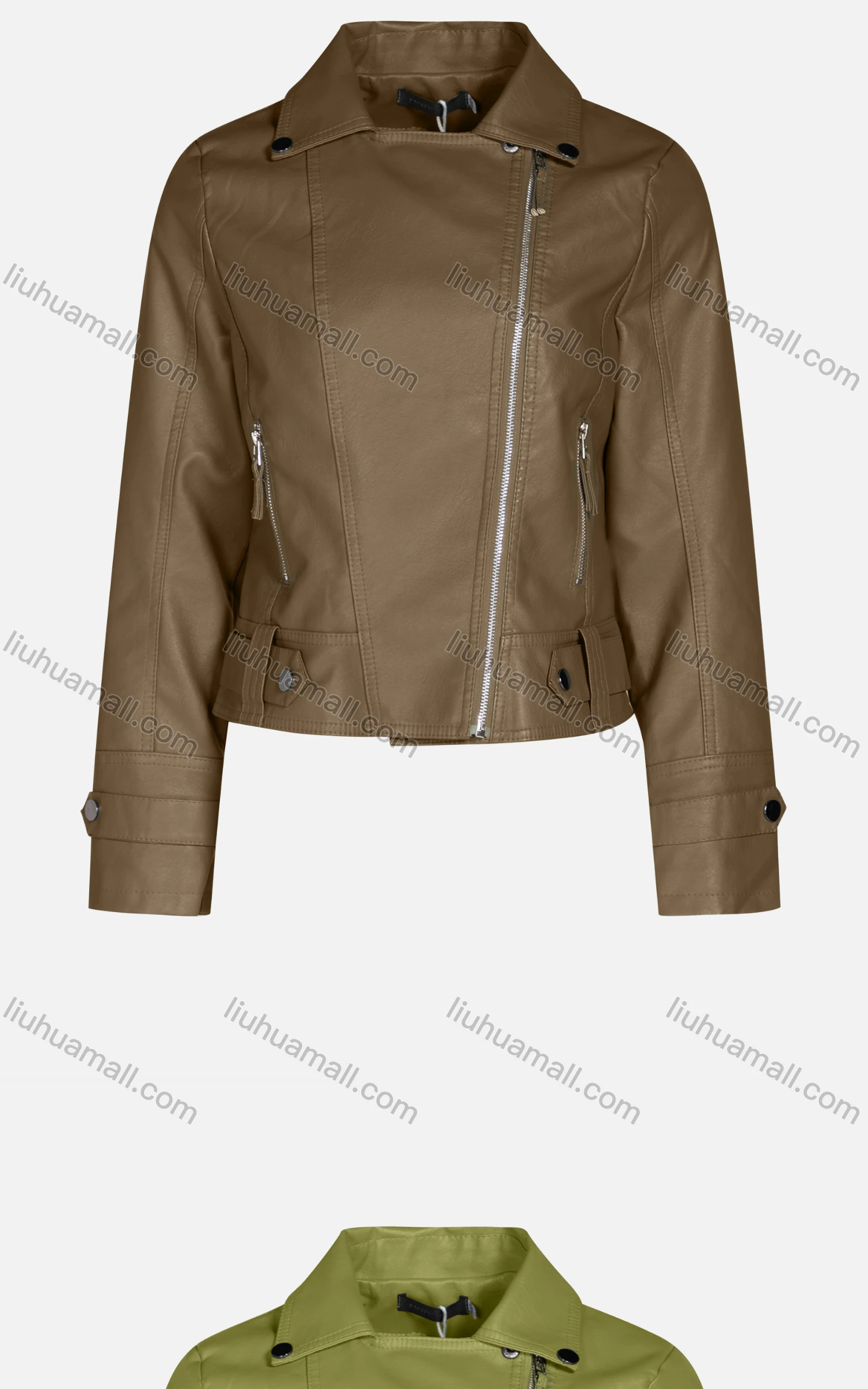 Wholesale Women's Fashion Slim Fit Collared Zipper Crop Leather Biker Jackets 7801# - Liuhuamall