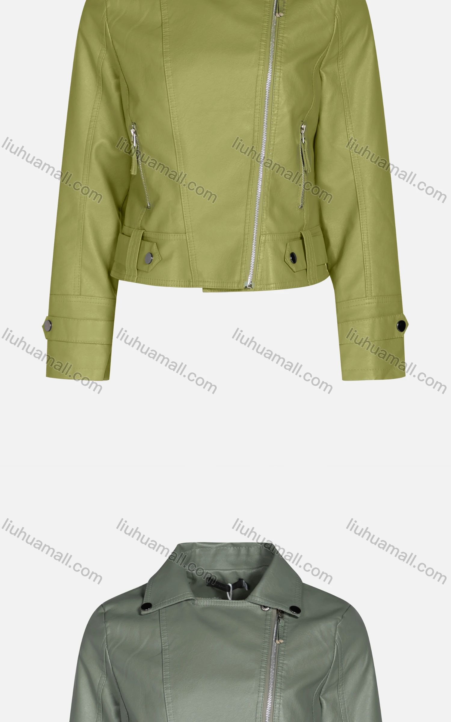 Wholesale Women's Fashion Slim Fit Collared Zipper Crop Leather Biker Jackets 7801# - Liuhuamall