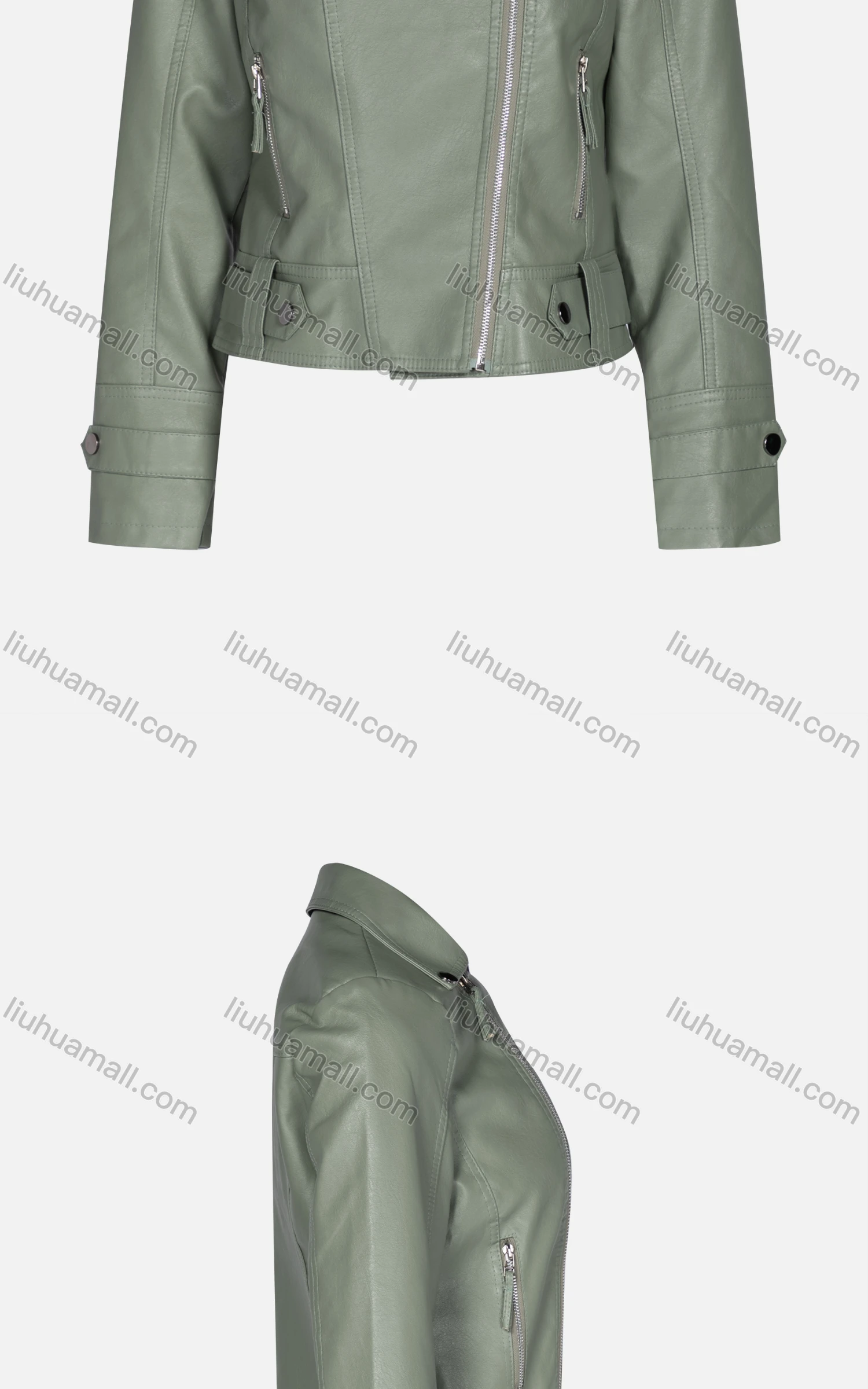 Wholesale Women's Fashion Slim Fit Collared Zipper Crop Leather Biker Jackets 7801# - Liuhuamall