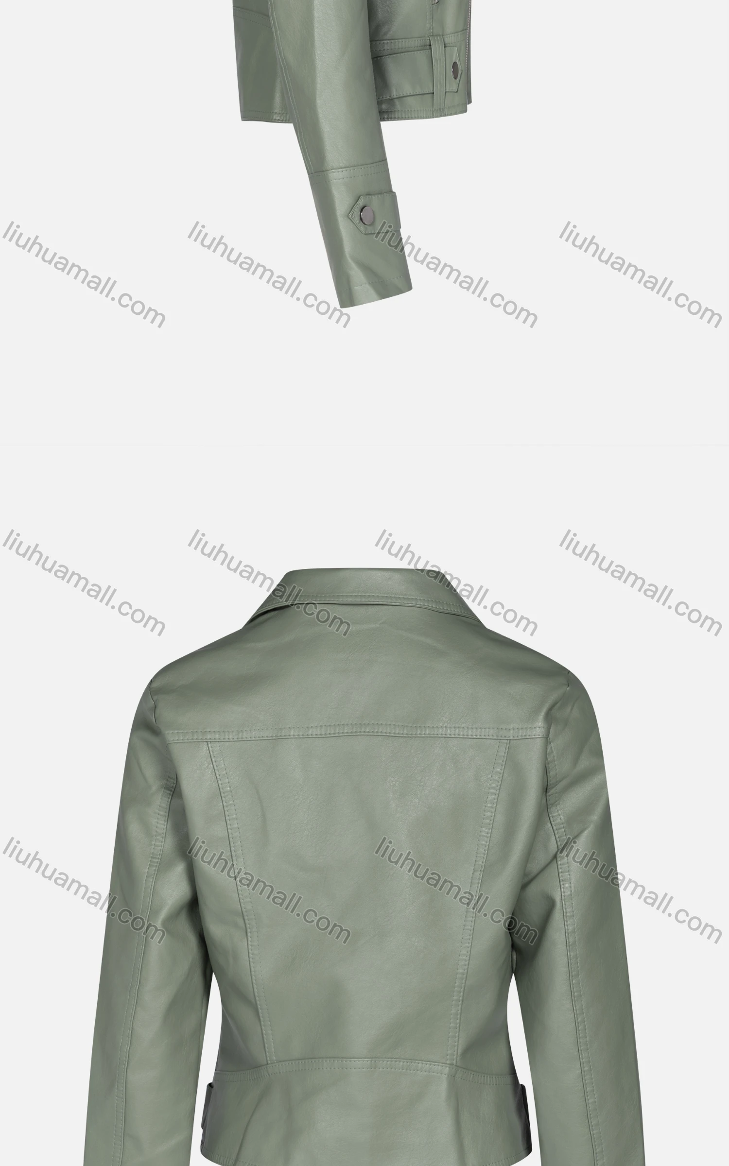 Wholesale Women's Fashion Slim Fit Collared Zipper Crop Leather Biker Jackets 7801# - Liuhuamall